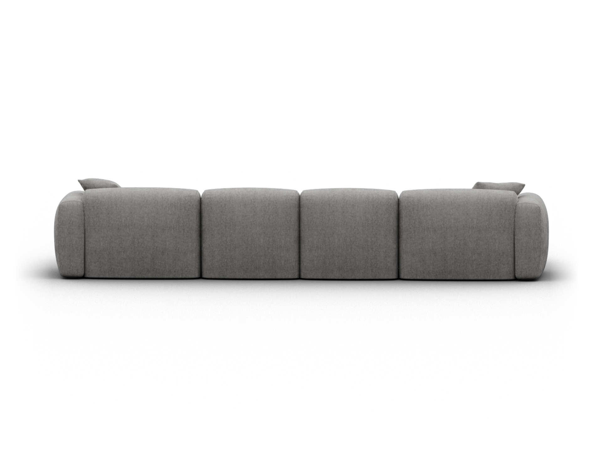 Grey modular sofa in premium fabric with plush cushions and minimalist design, perfect for a sophisticated living space.