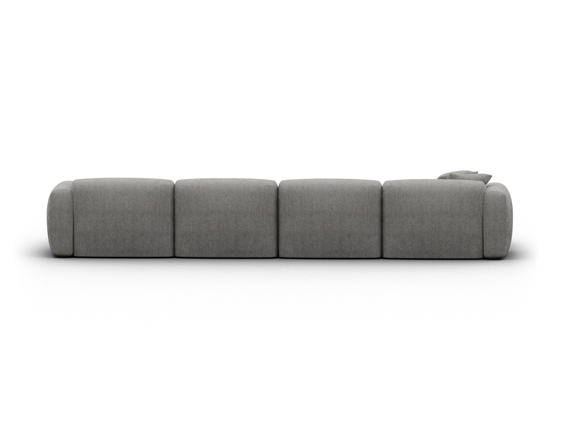 Luxurious grey fabric modular sofa, featuring a minimalist design and plush cushioning. Perfect for a contemporary living room setting.