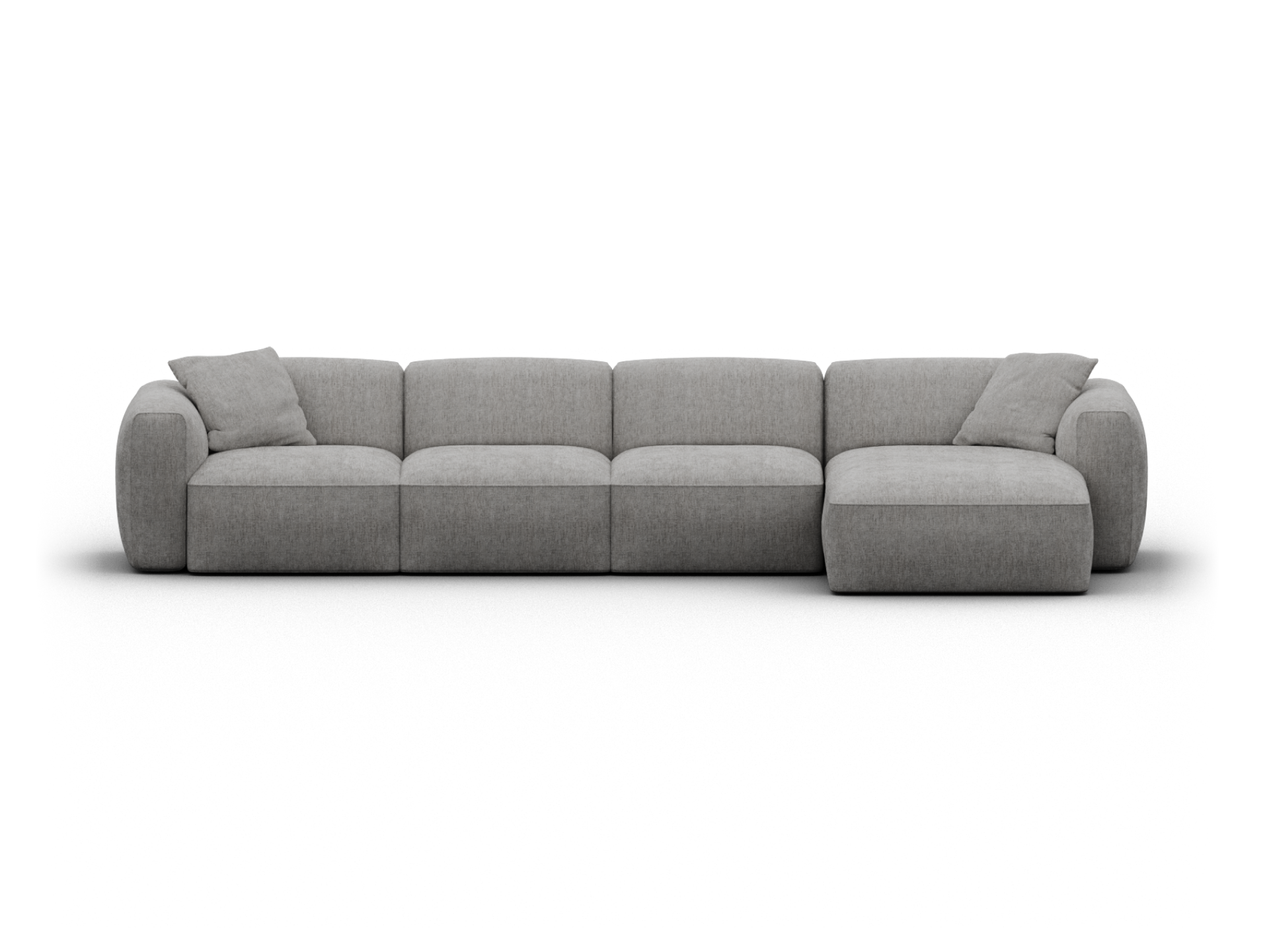 Premium modular grey fabric sectional sofa with plush cushioning, sleek silhouette, and versatile configuration, perfect for contemporary living spaces.