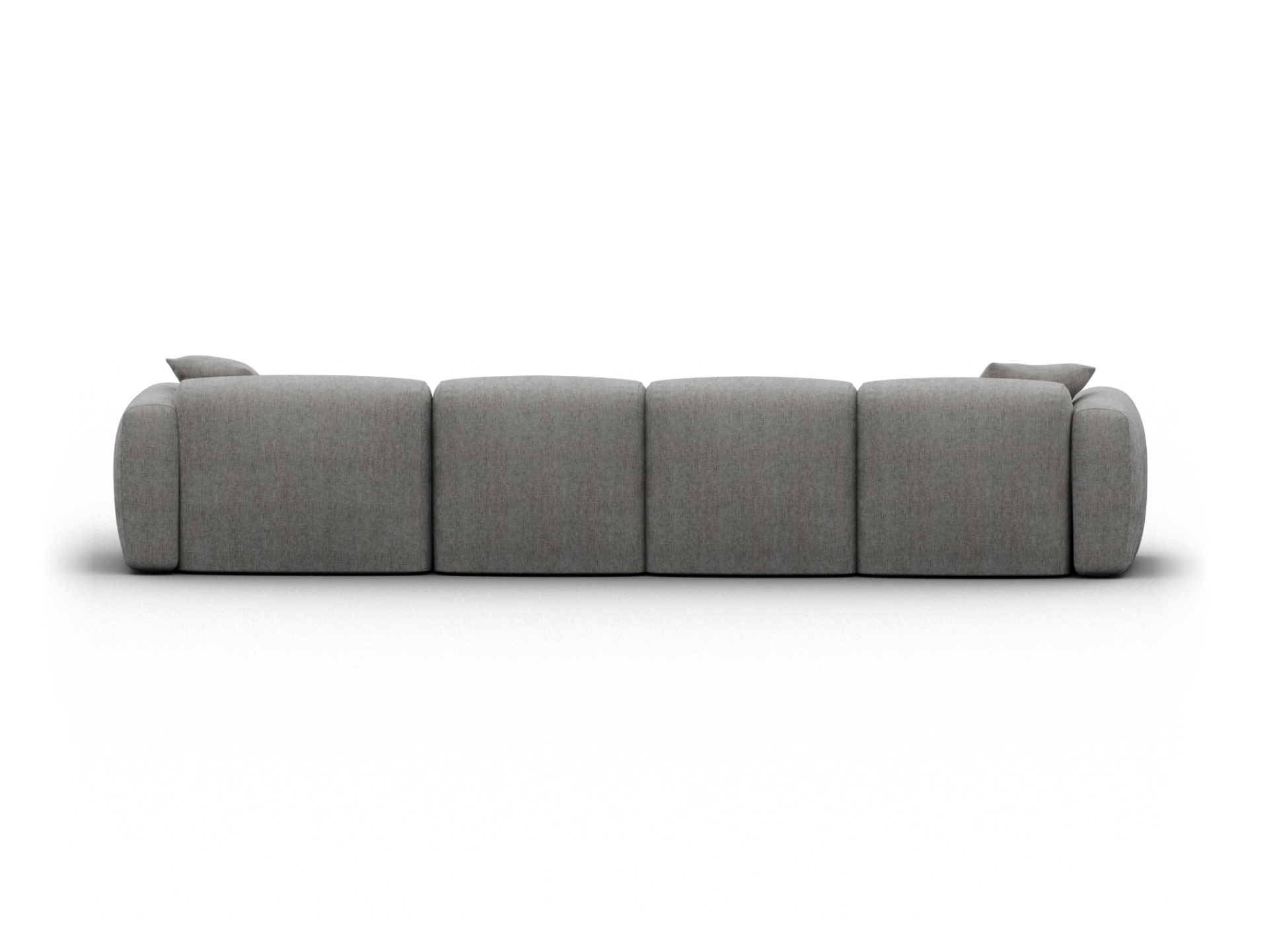 Sleek grey modular sofa in premium fabric upholstery, featuring plush cushioning and a minimalist silhouette, ideal for contemporary living spaces.