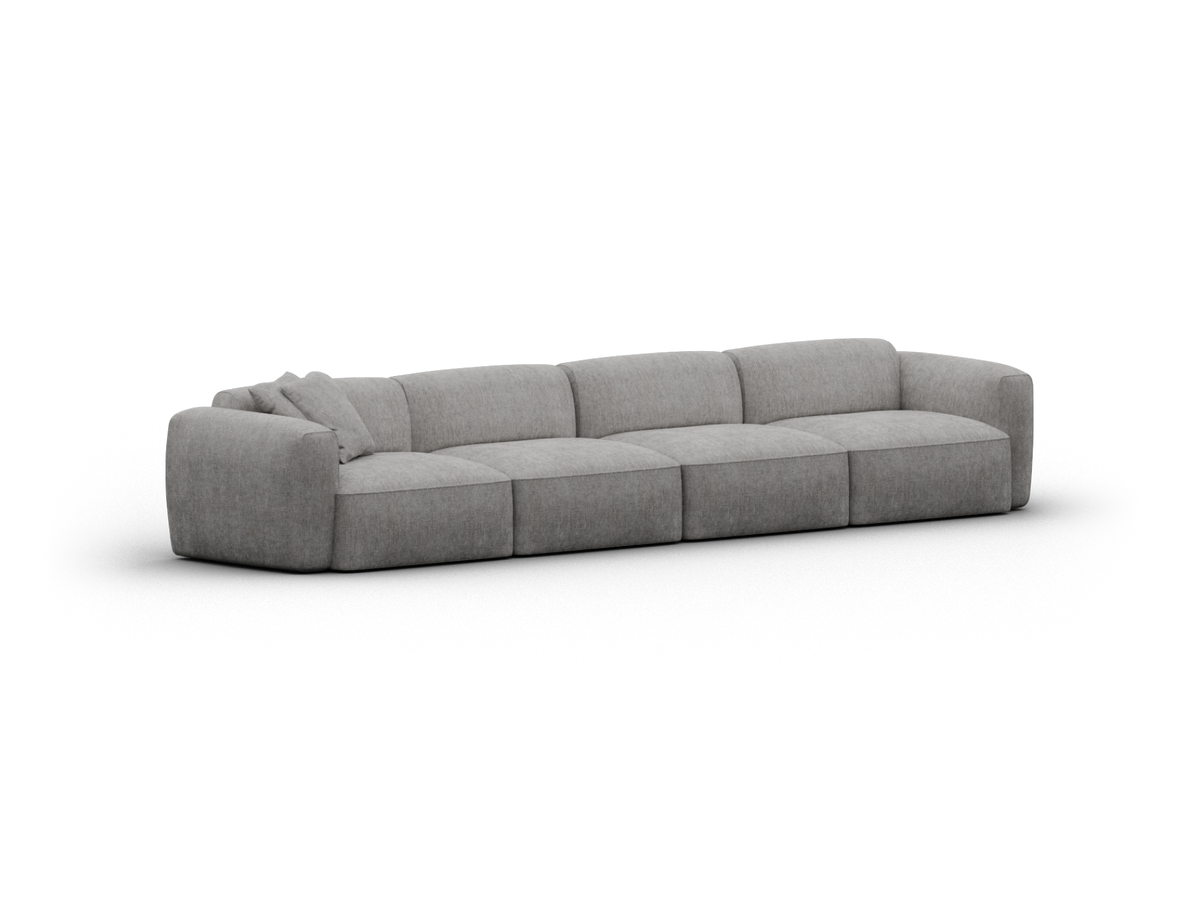 Luxurious modular grey fabric sofa with deep cushions and clean lines. Perfect for contemporary living spaces, offering comfort and style in one piece.