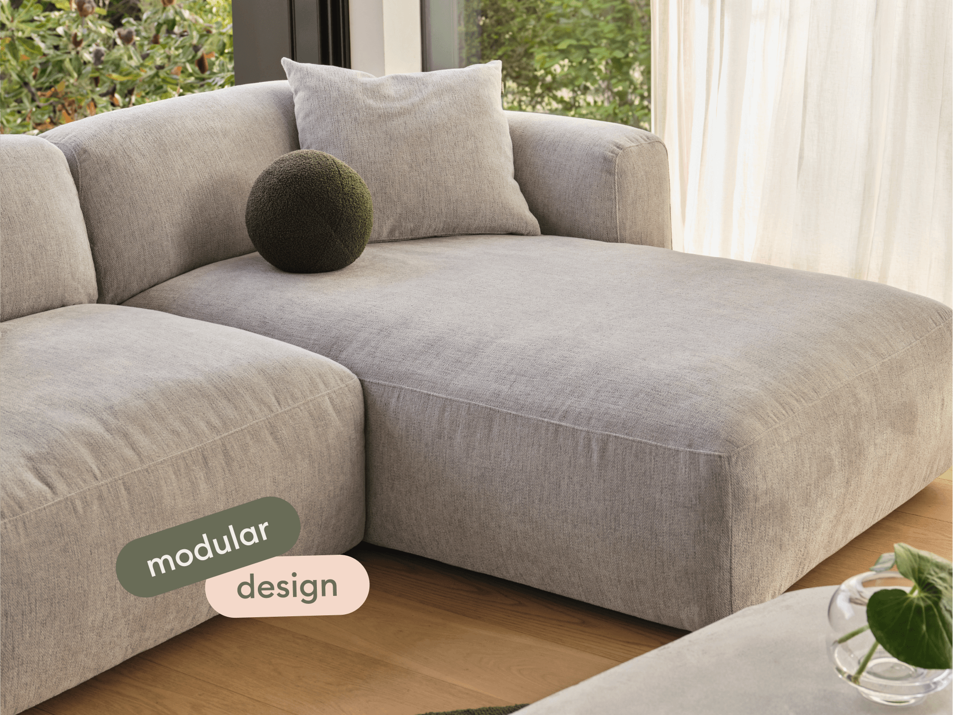 Torquay Modular Sofa - Regular / 5 Sections with Chaise / Moonlit Silver (Luxe)