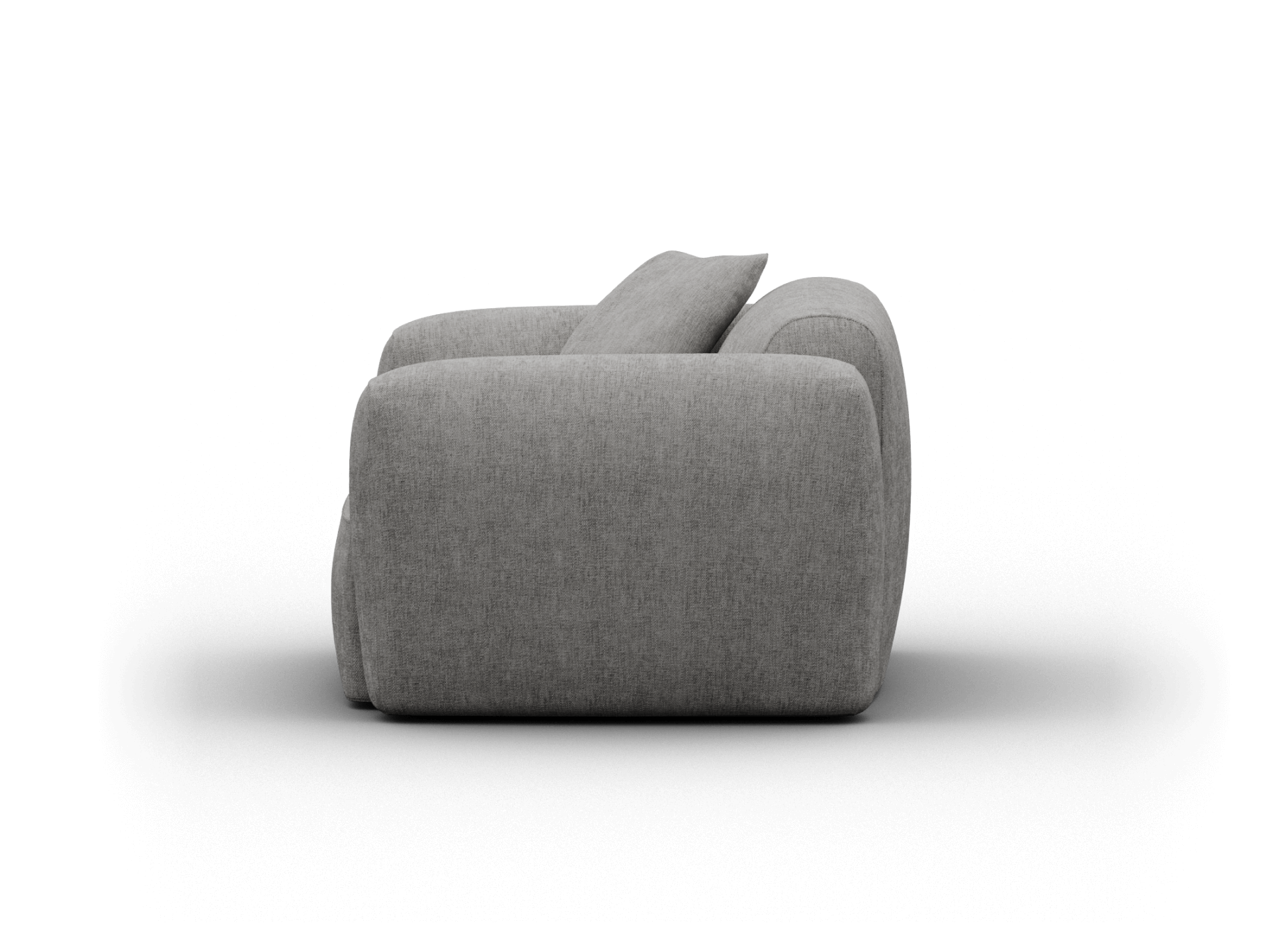 Luxurious grey fabric loveseat, featuring plush curves and minimalist design. Upholstered in premium textile, ideal for modern living spaces.