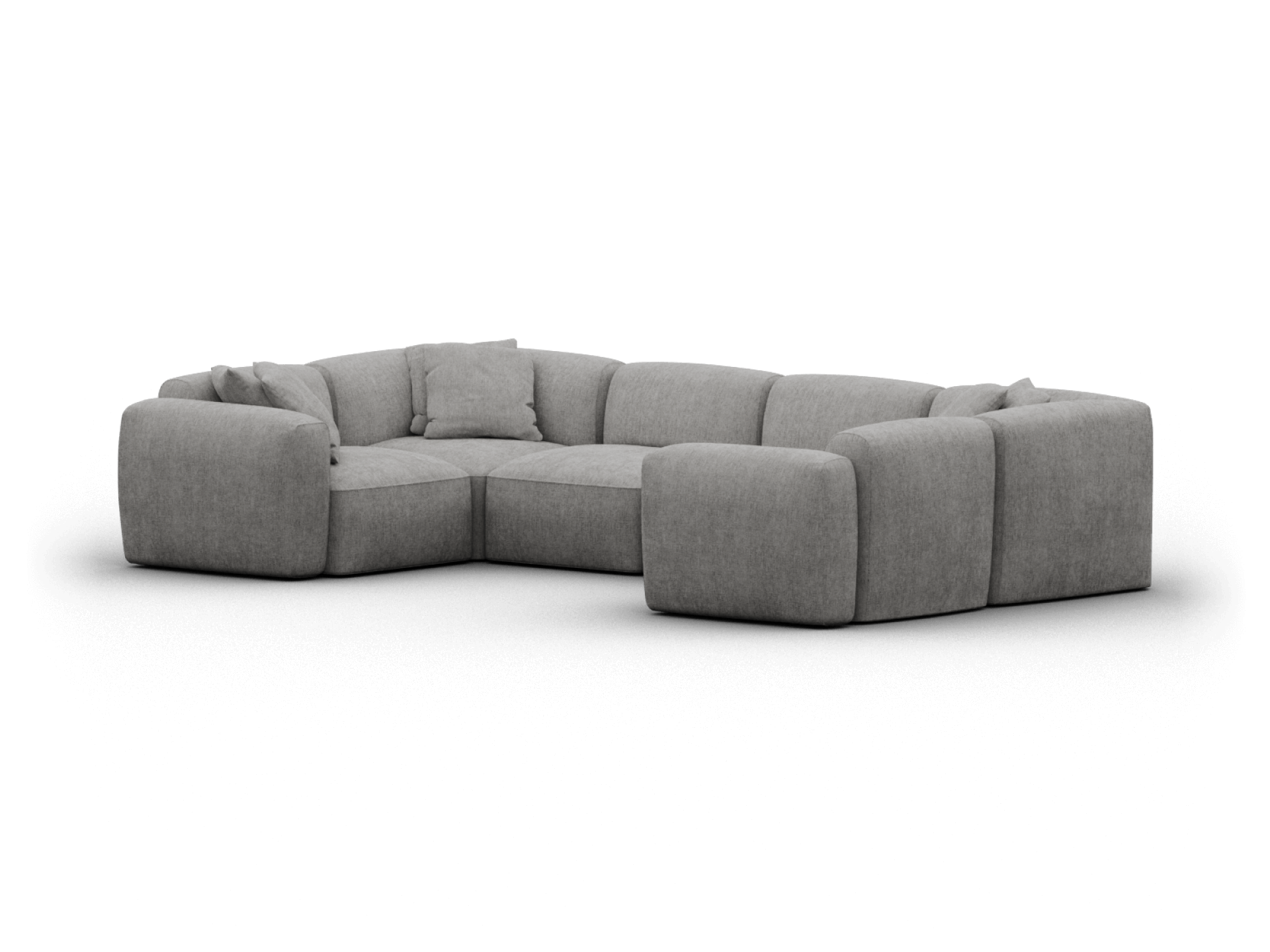 Luxurious grey sectional sofa with plush cushions, upholstered in premium fabric. Modern design ideal for a spacious living room, exuding elegant sophistication.