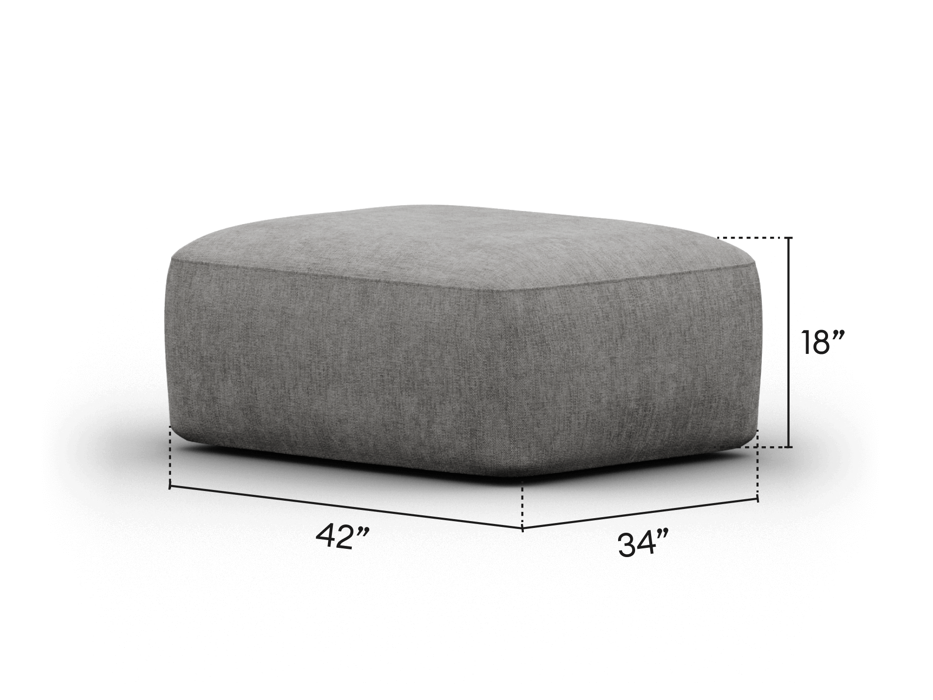 Elegant grey ottoman with soft fabric finish, featuring a plump rectangular form. Perfect as a modern accent piece for sophisticated living spaces.