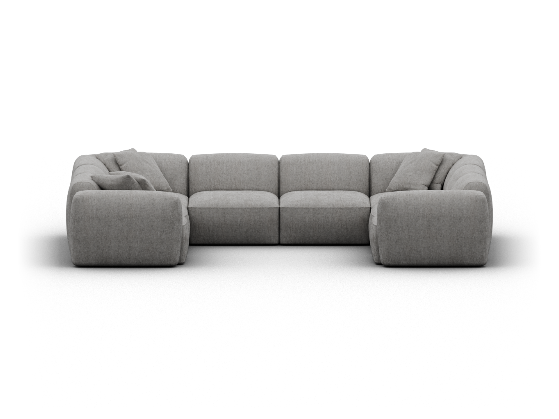 Luxurious grey L-shaped sectional sofa in soft fabric upholstery, featuring deep cushions and modular design, ideal for modern living spaces.