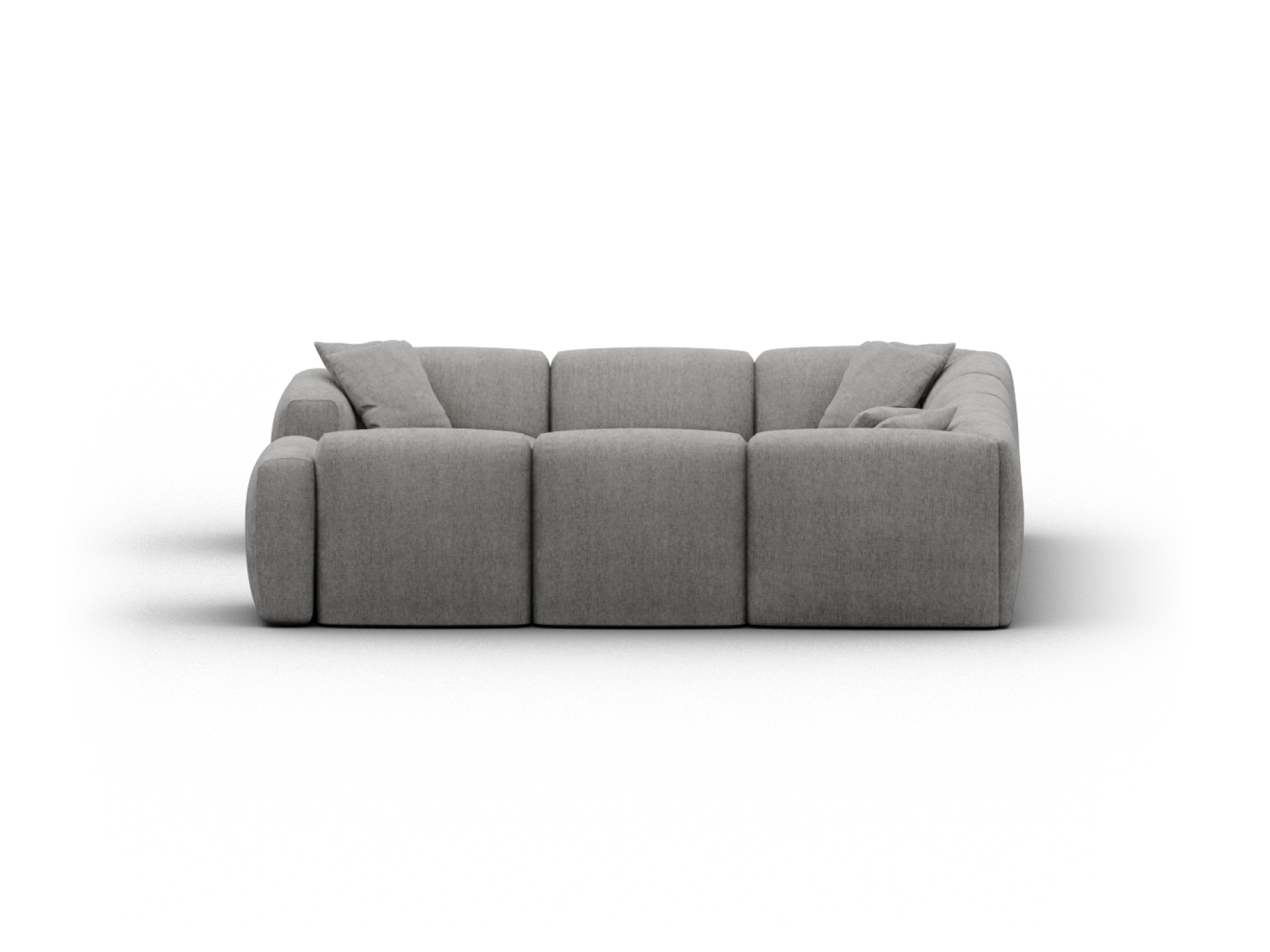 Luxurious grey sectional sofa, upholstered in soft fabric with plush cushions. Sleek, modern design ideal for contemporary living spaces.