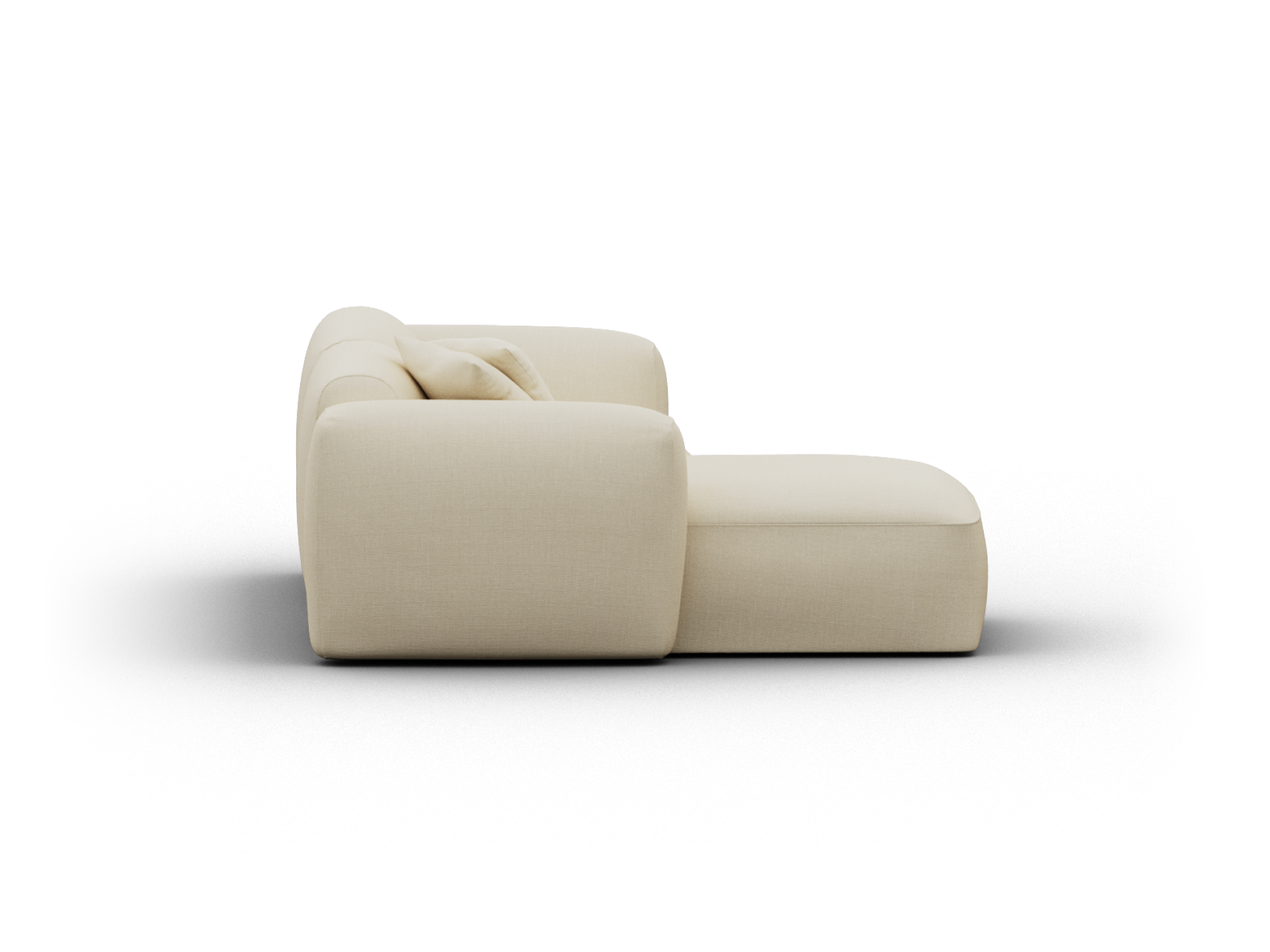 Luxurious cream fabric chaise lounge with plush cushioning and minimalist design, featuring clean lines and a soft silhouette; ideal for modern Australian living rooms.