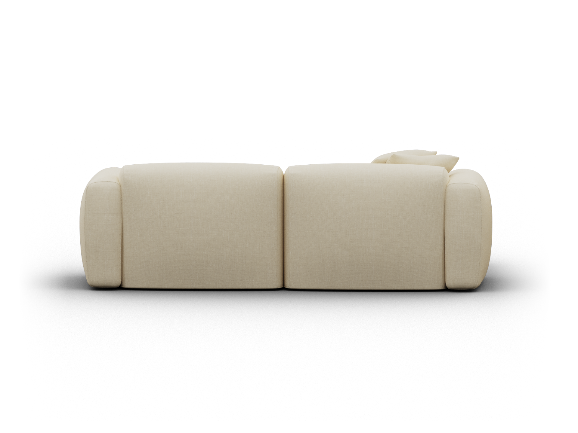 Luxurious beige fabric sofa with plush cushioning and minimalist design, perfect for a modern living room. Upholstered in premium linen, offering timeless elegance.