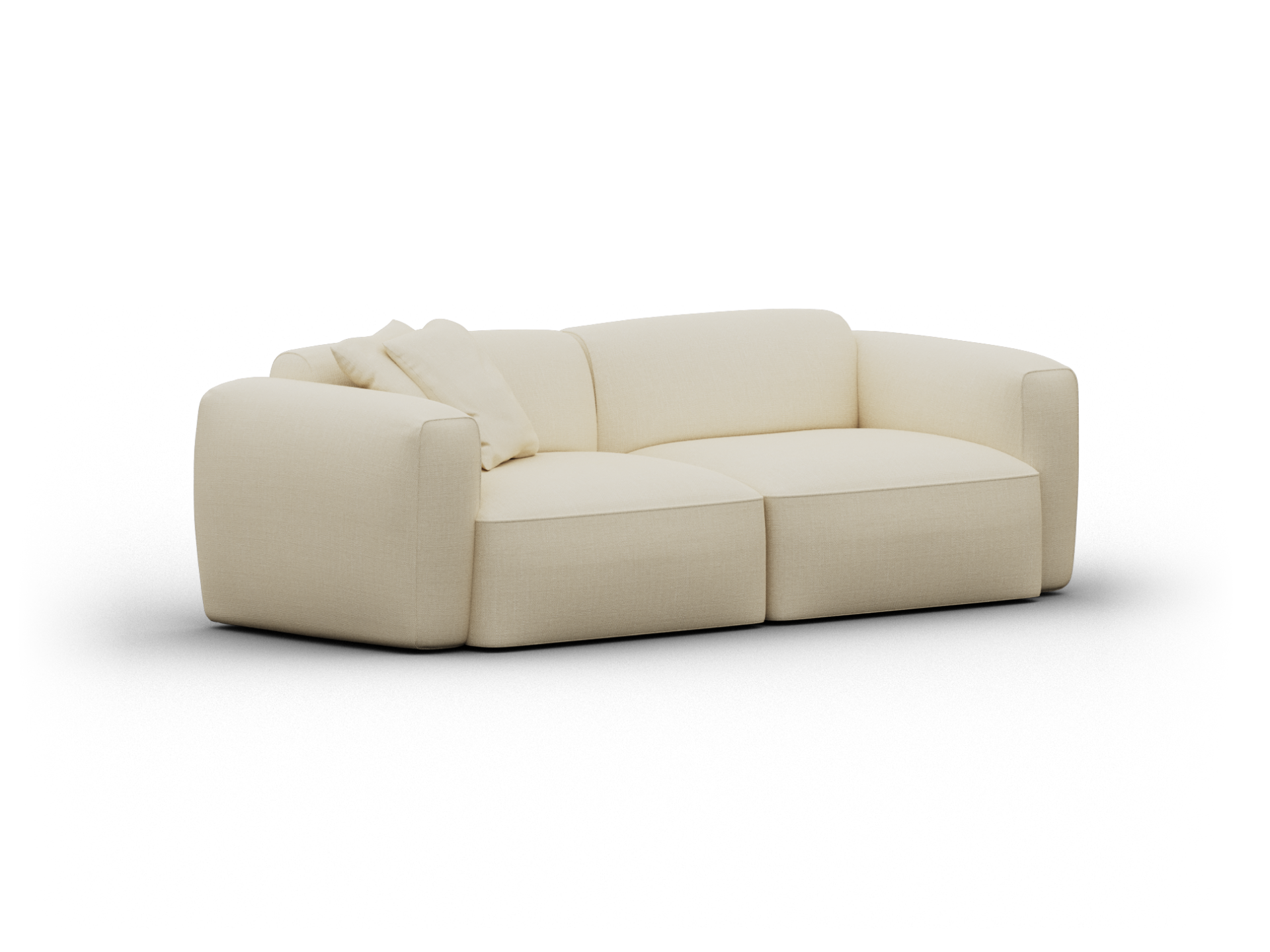 Contemporary cream upholstered sofa featuring plush cushions and wide armrests, crafted for luxurious comfort. Ideal for sophisticated living spaces.