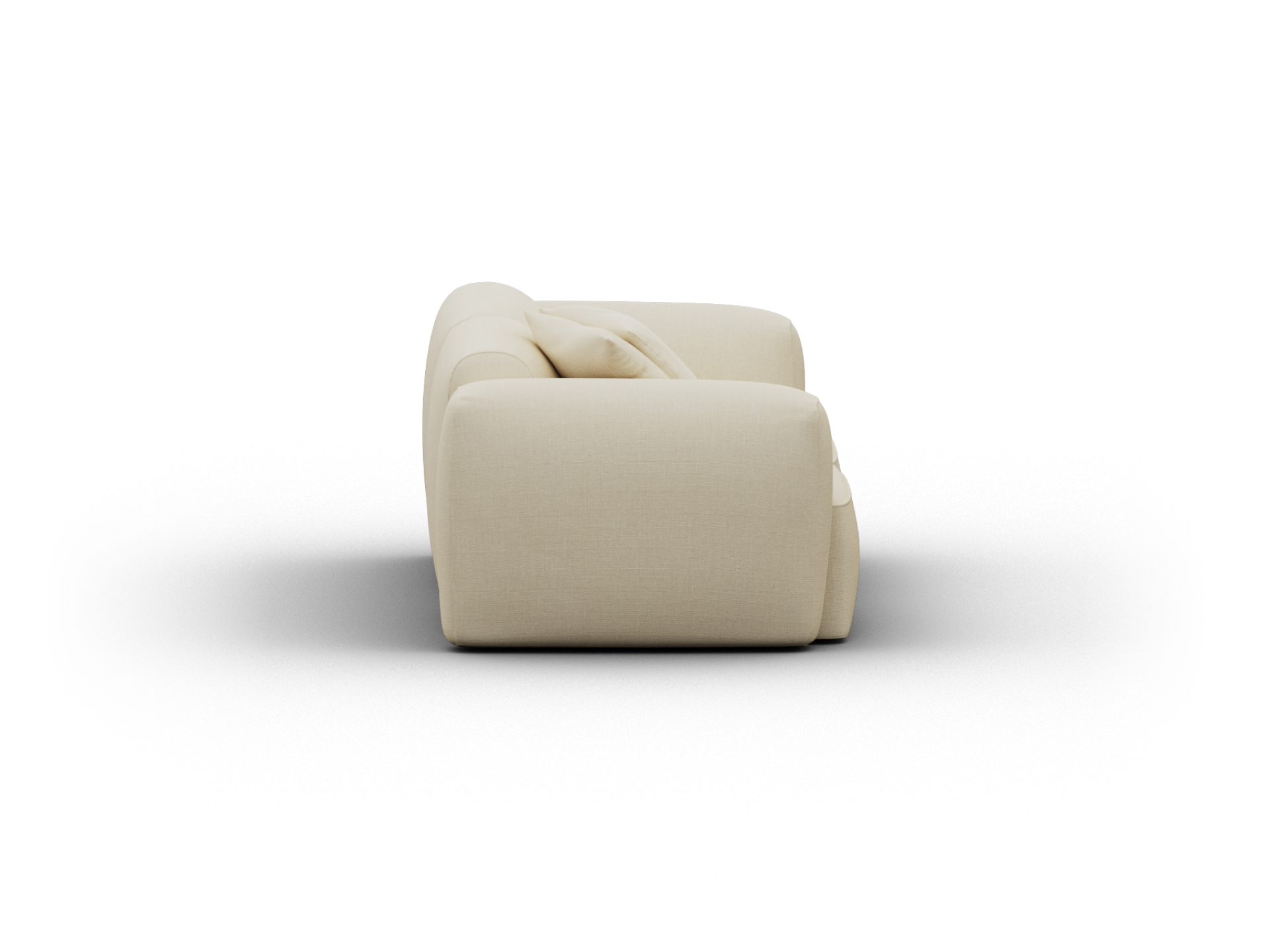 Plush cream armchair, upholstered in luxurious fabric, features a deep seat and rounded arms. Perfect for a contemporary living room or elegant lounge.