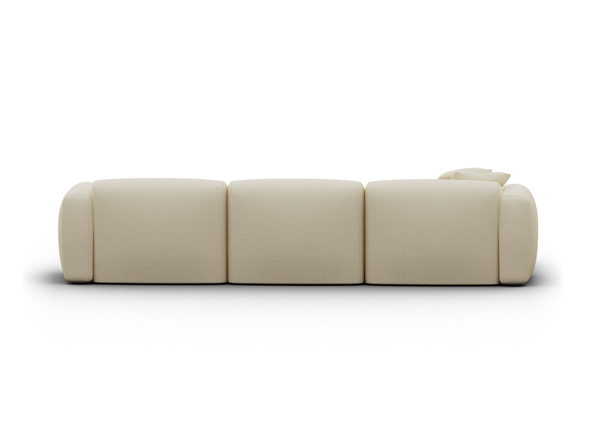 Elegant beige fabric sofa with a minimalist design, plush cushioning, and sleek low profile. Ideal for contemporary living spaces.