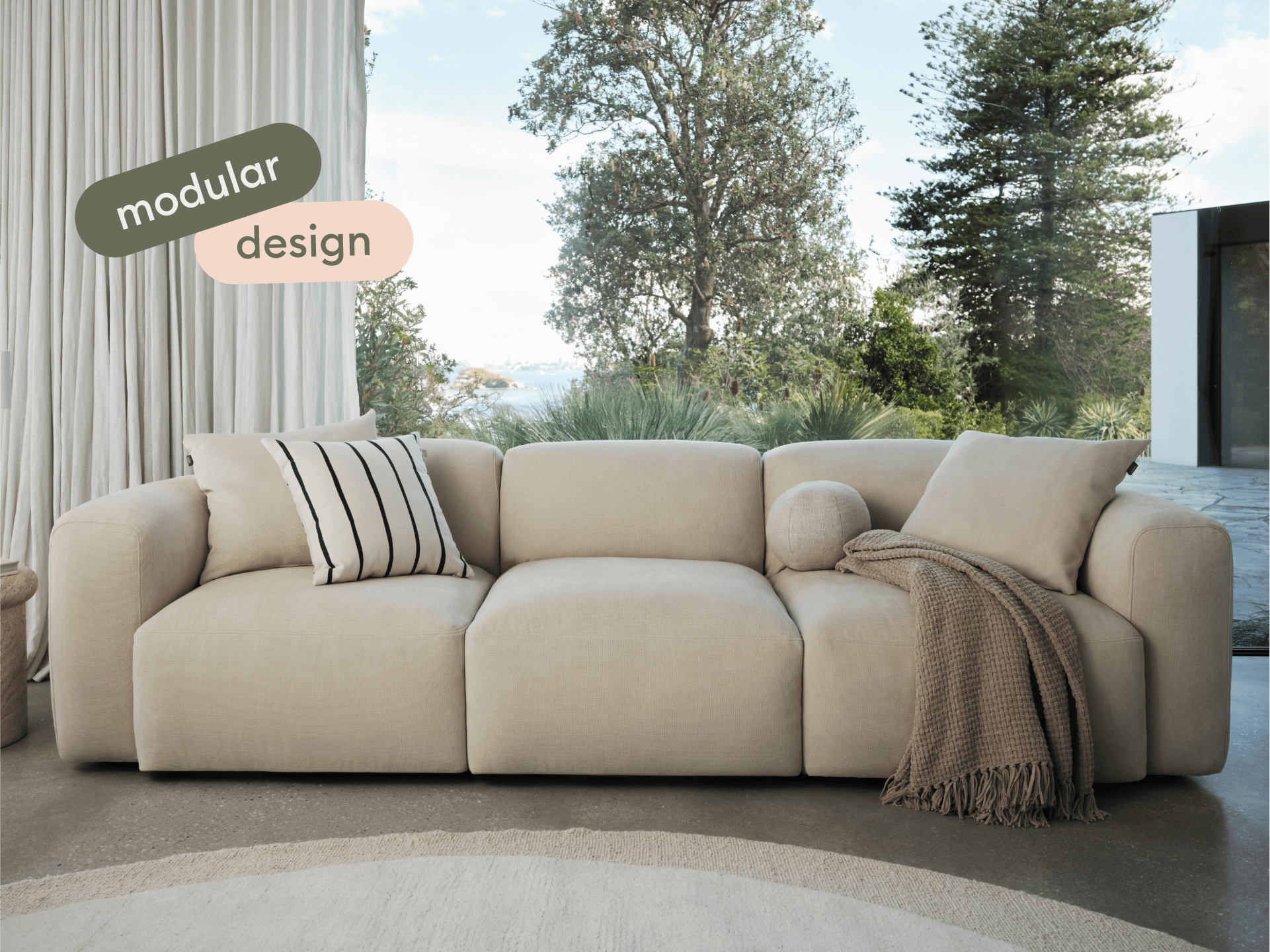 Torquay Modular Sofa - Regular / 3 Sections / Pearl Moon