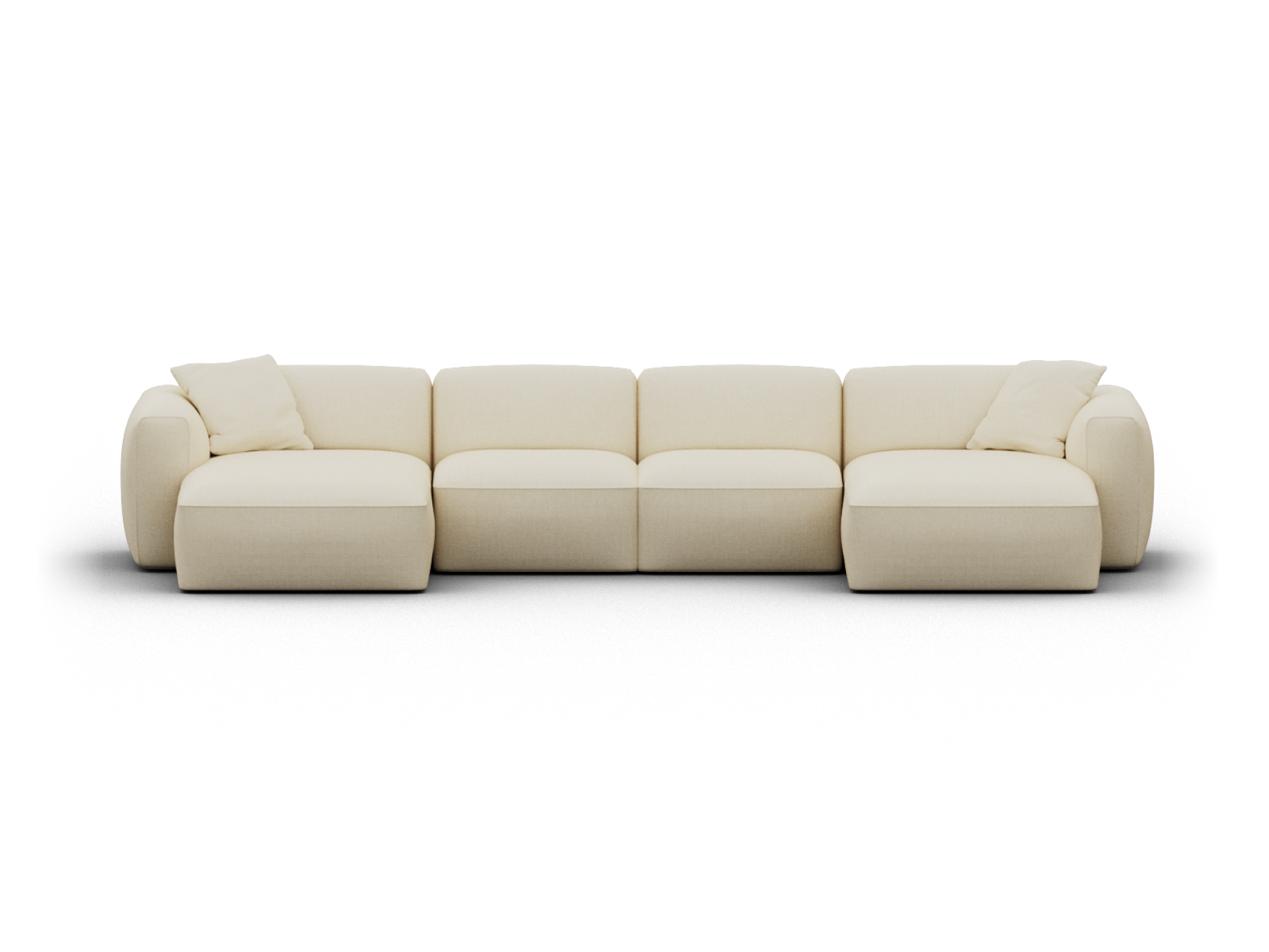 Luxurious cream modular sofa with plush upholstery and minimalist design. Featuring five spacious seats and clean lines, perfect for an elegant living space.