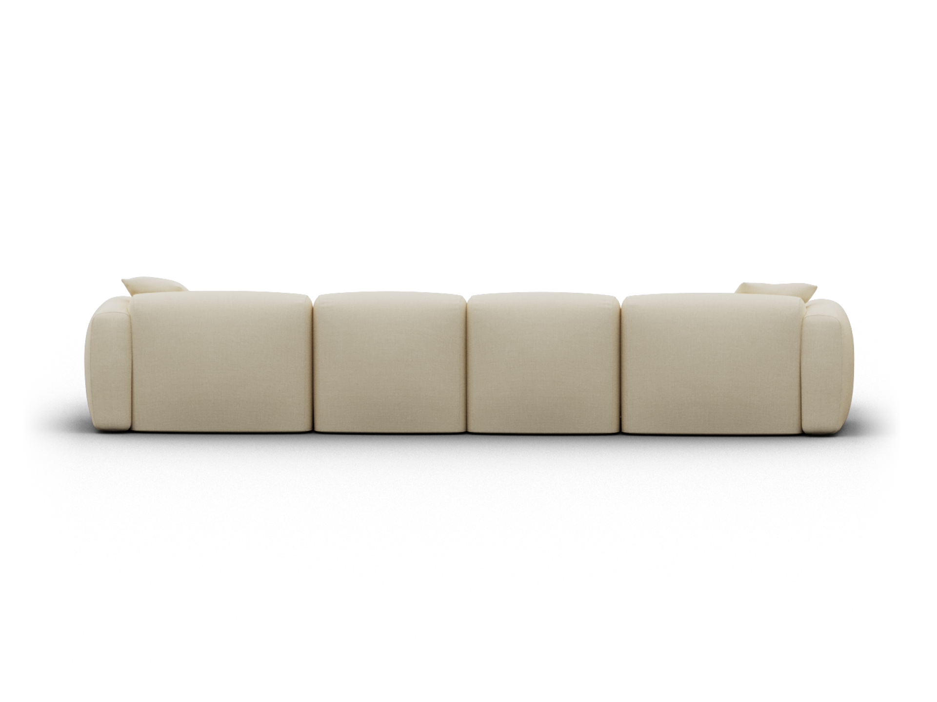 Beige modular sofa in premium fabric, featuring four cushioned sections with clean lines, perfect for a modern living space.