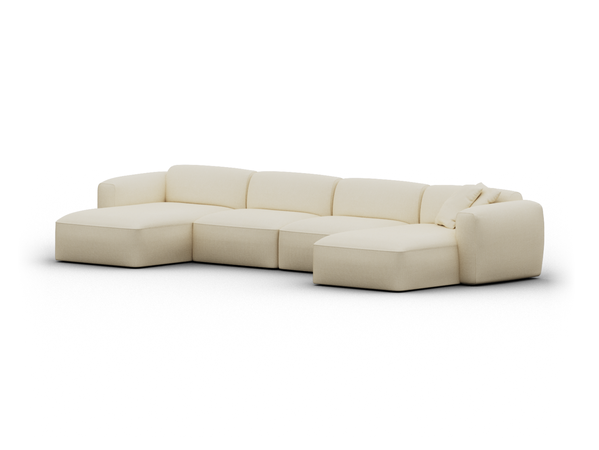 Luxurious modular sofa in cream fabric, featuring plush cushioning and a sleek low-profile design; perfect for contemporary living spaces.