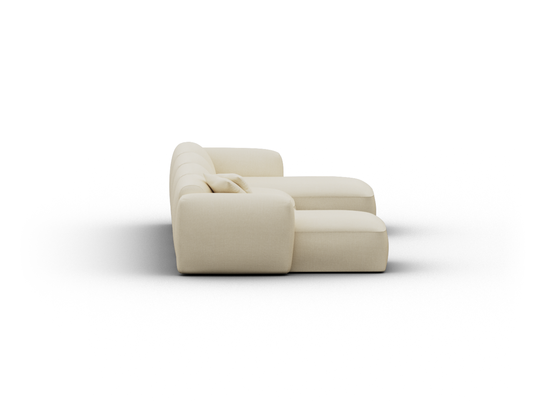 Luxurious beige sectional sofa in premium fabric, featuring plush cushions and a sleek, modern design. Perfect for contemporary living spaces.