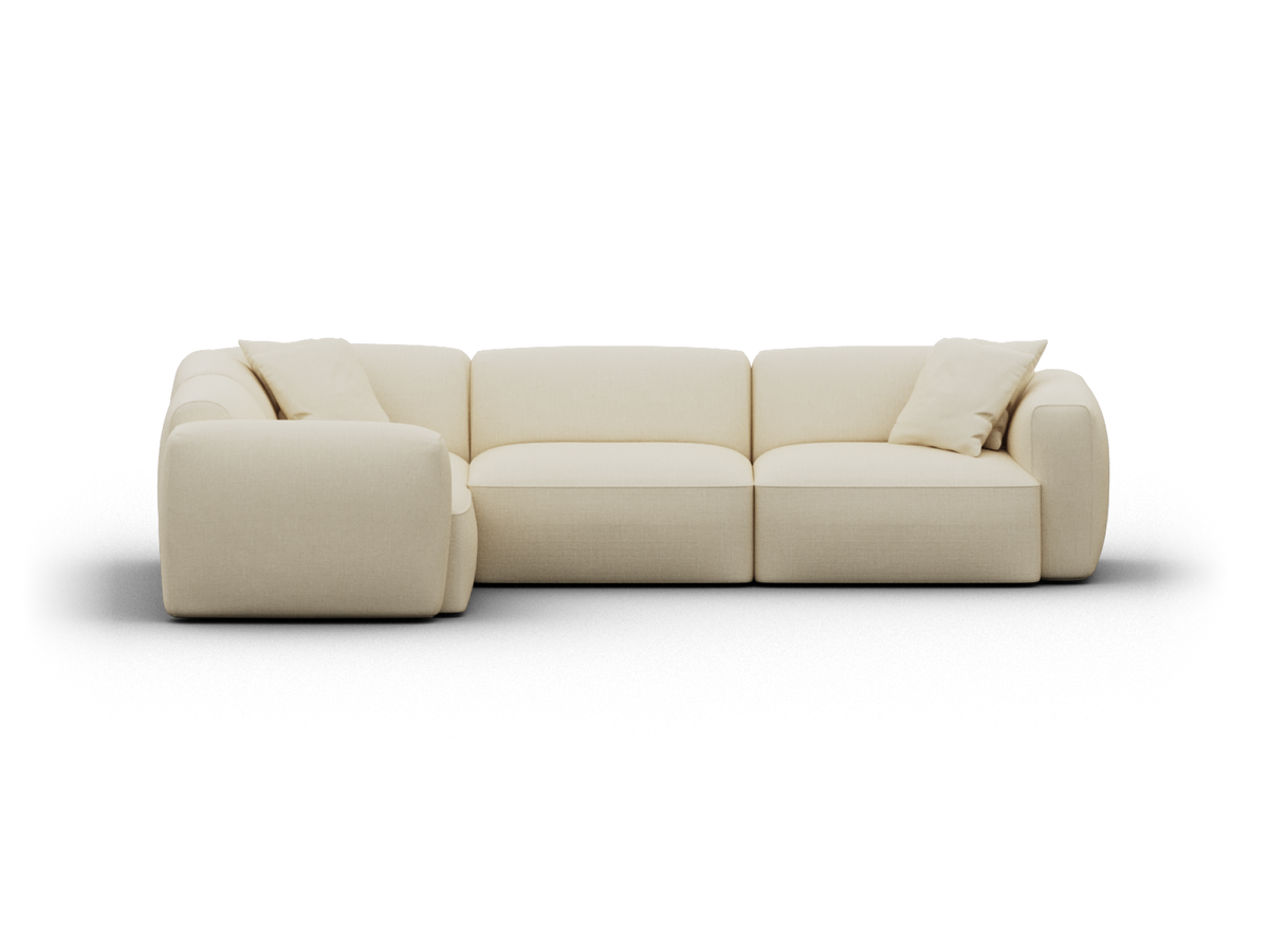 Luxurious beige sectional sofa in premium fabric, featuring plush cushions and a contemporary design. Perfect for modern living spaces.