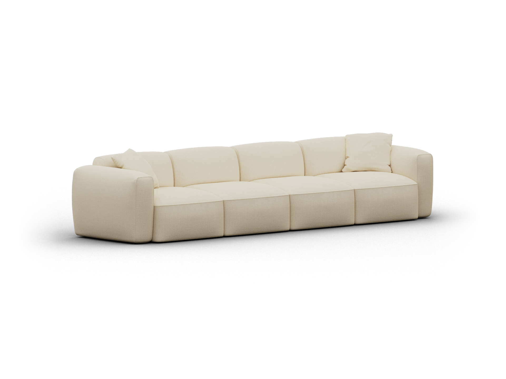 Luxurious cream sectional sofa with plush upholstery and deep seats. Modern design features clean lines, perfect for upscale living rooms.