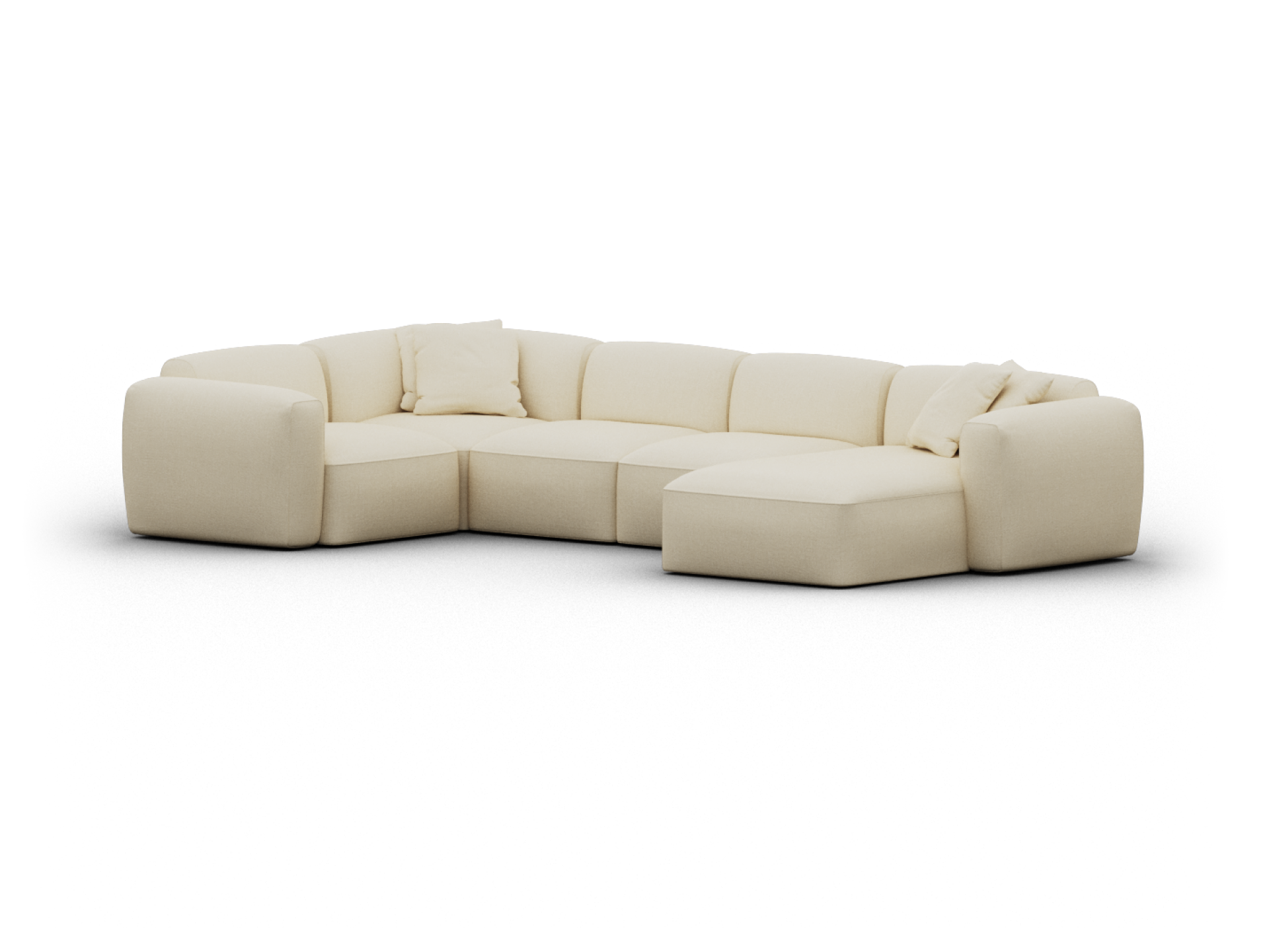 Luxurious cream L-shaped modular sofa, featuring plush cushions and a modern silhouette, crafted in premium fabric for sophisticated living spaces.