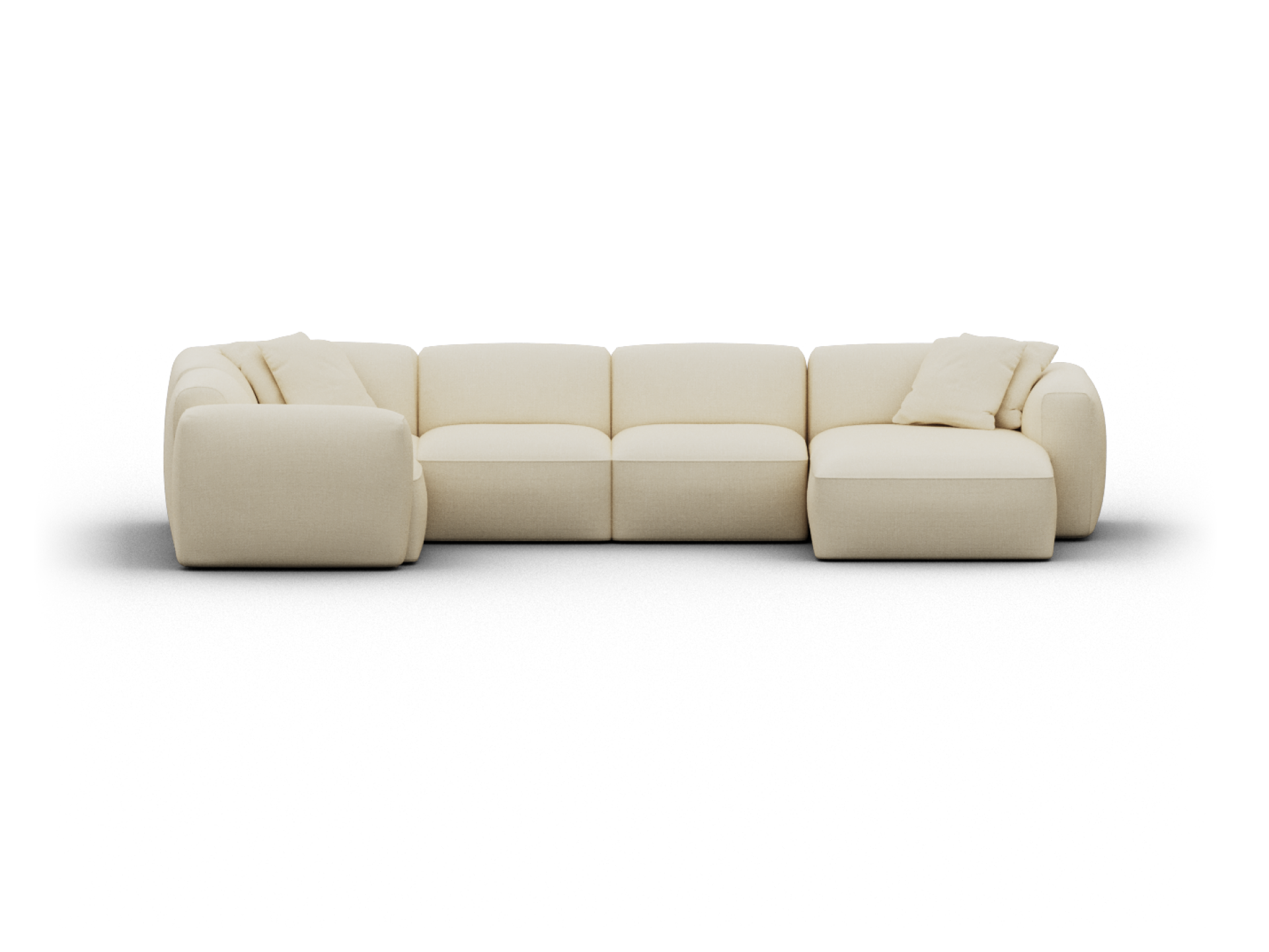 Beige modular sectional sofa featuring plush upholstery and deep seating, designed for luxurious comfort in a contemporary living room setting.