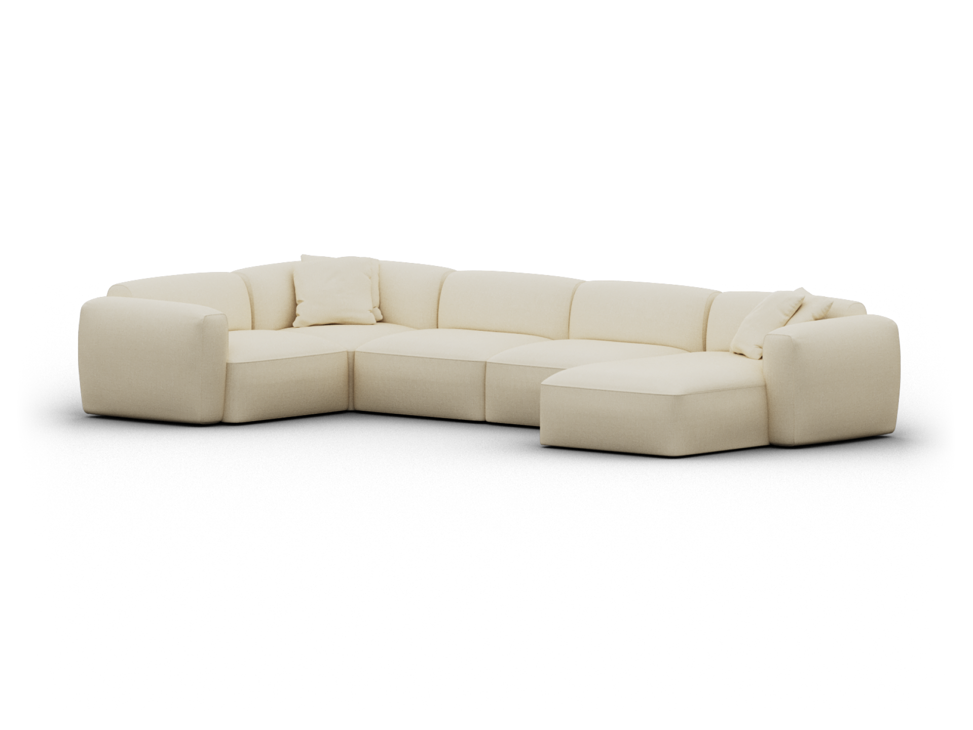 Luxurious beige sectional sofa with plush upholstery, L-shaped design, and modern minimalist appeal. Ideal for sophisticated living spaces.