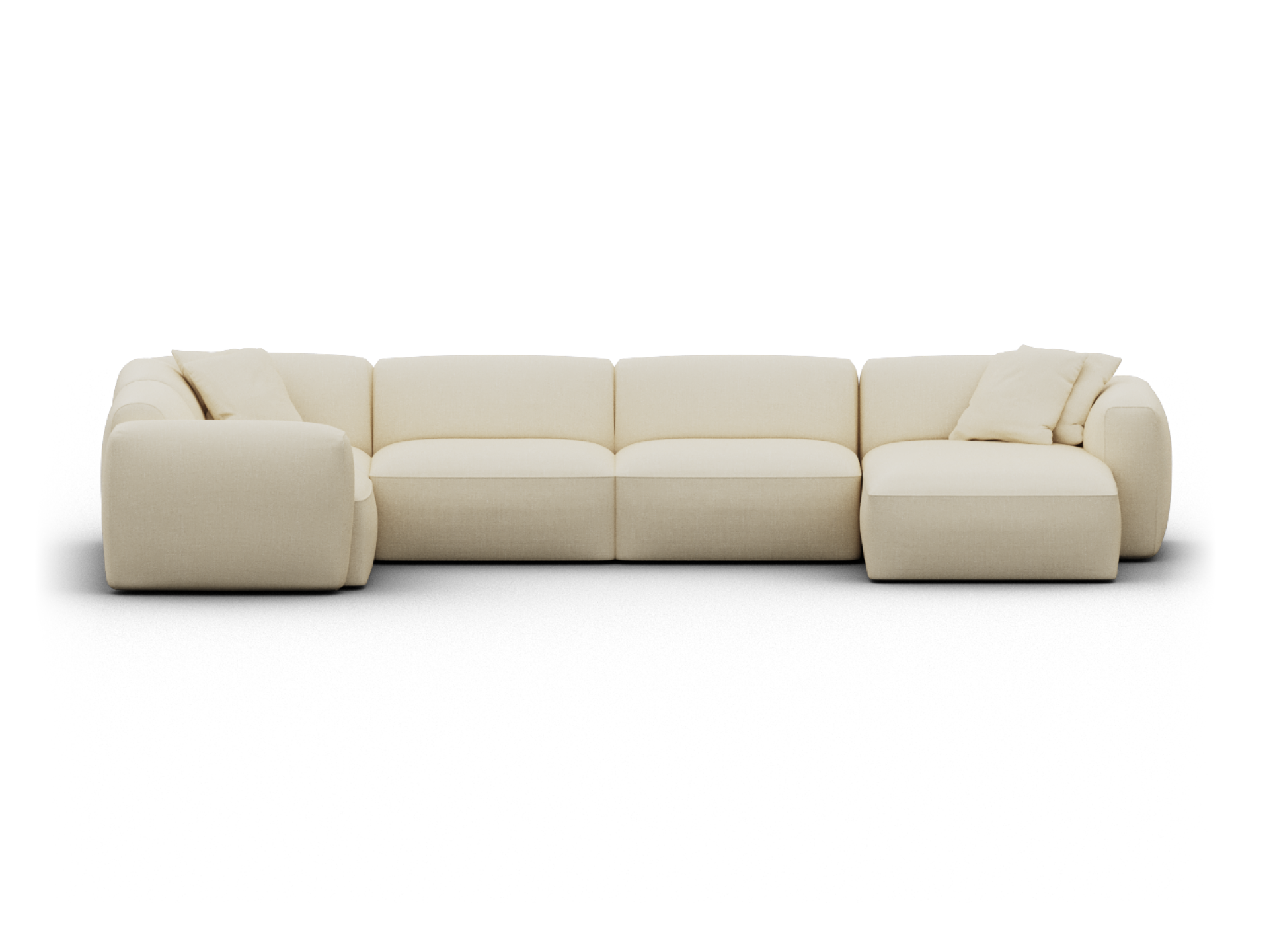 Luxurious cream sectional sofa in plush fabric with deep seating and clean lines. Perfect for modern living rooms, combining style and comfort seamlessly.