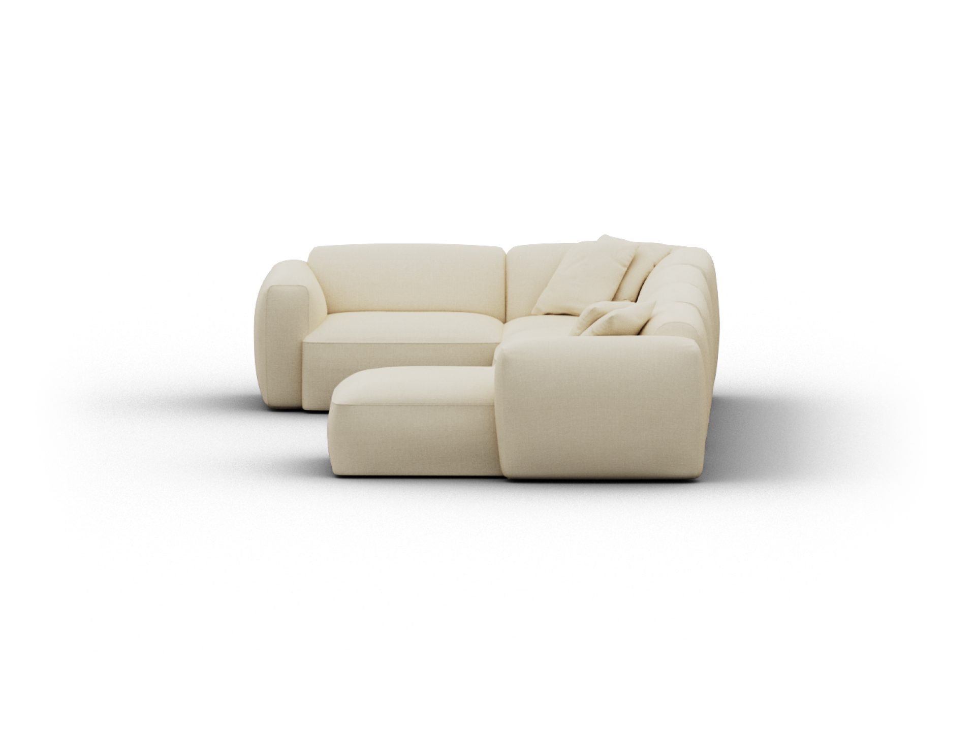 Luxurious cream sectional sofa in plush fabric with gently curved armrests, deep seating, and modular design, ideal for elegant living spaces.