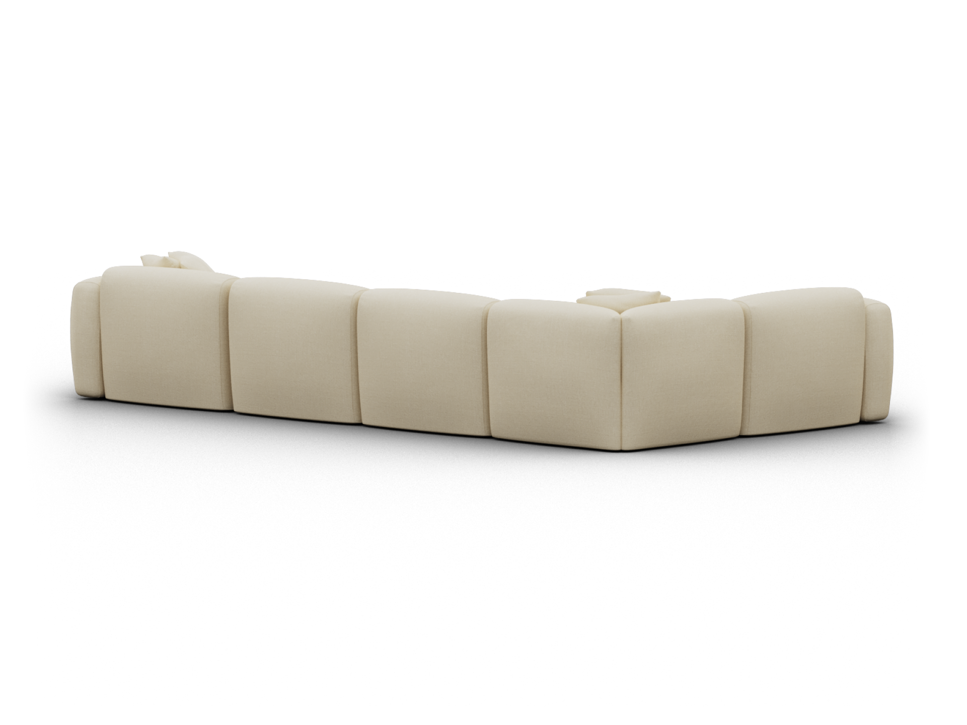 Luxurious modular beige fabric sofa with deep seats and clean lines, perfect for a sophisticated living room. Minimalist aesthetic enhances modern interiors.