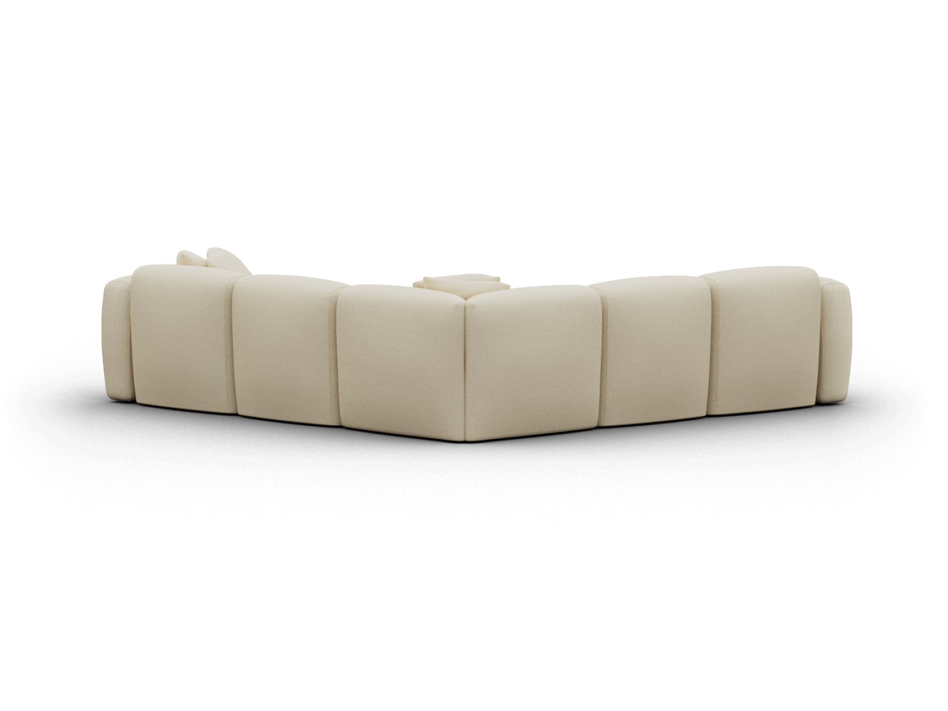 Luxurious beige modular corner sofa, upholstered in soft fabric with a quilted design. Perfect for modern living spaces, offering comfort and elegance.