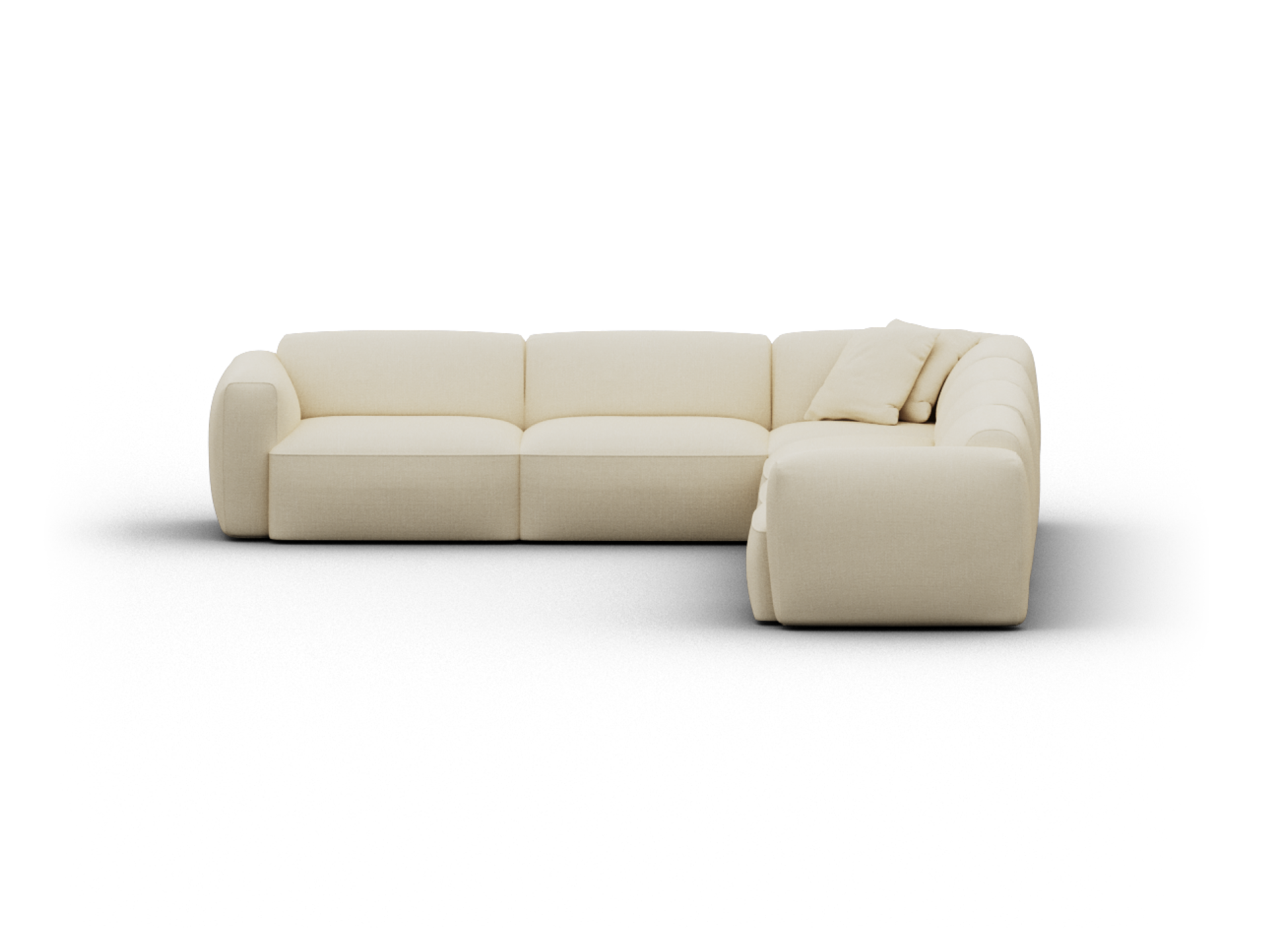 Luxurious cream-coloured modular sectional sofa in premium fabric. Features rounded armrests and plush cushions, ideal for a sophisticated living room.