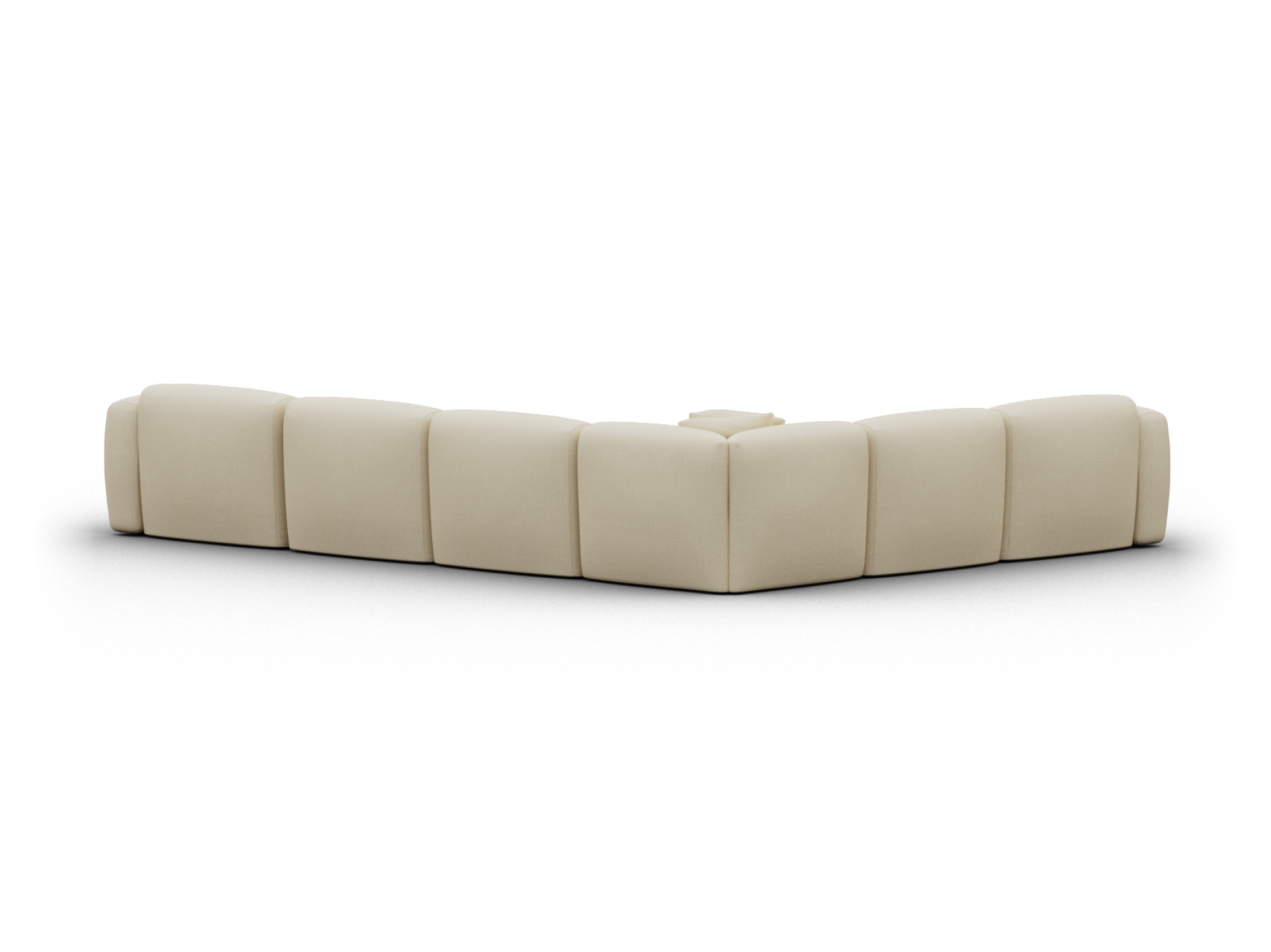Beige modular corner sofa in plush upholstery, featuring deep seats and wide armrests. Perfect for expansive living spaces with a contemporary flair.