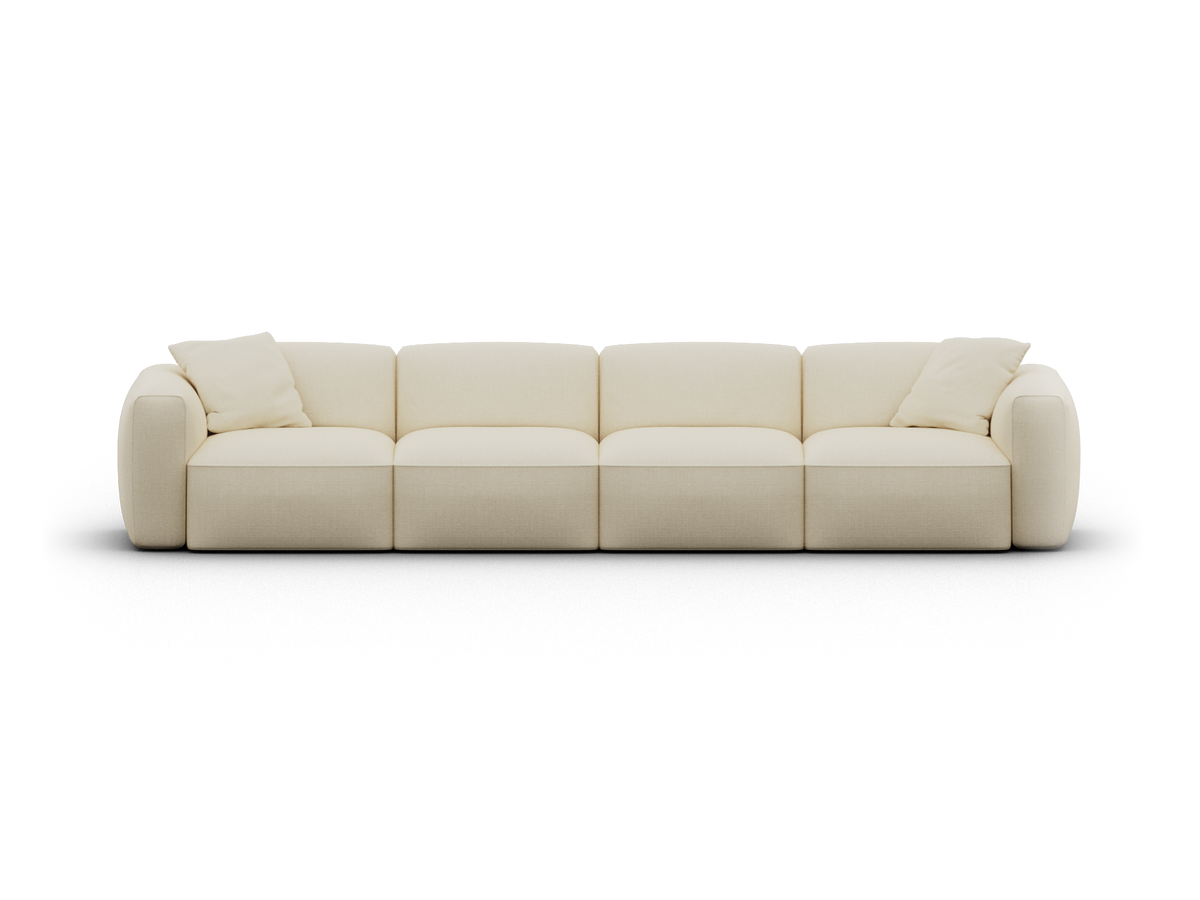 Luxurious beige modular sofa with plush cushions, upholstered in premium fabric. Sleek, modern design perfect for contemporary living spaces.