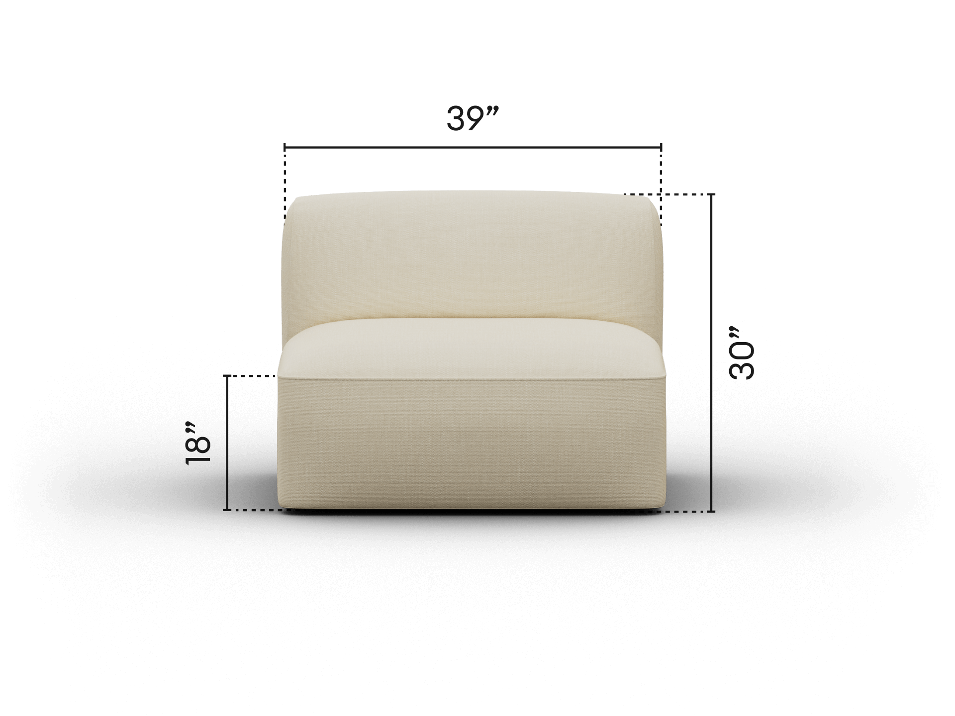 Plush armless sofa chair in beige fabric with sleek lines, showcasing minimalist design. Perfect for sophisticated living spaces or modern lounge settings.