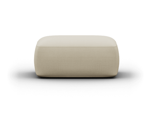 Luxurious beige upholstered ottoman featuring a minimalist rectangular design in a modern setting. Perfectly suited for high-end living spaces.