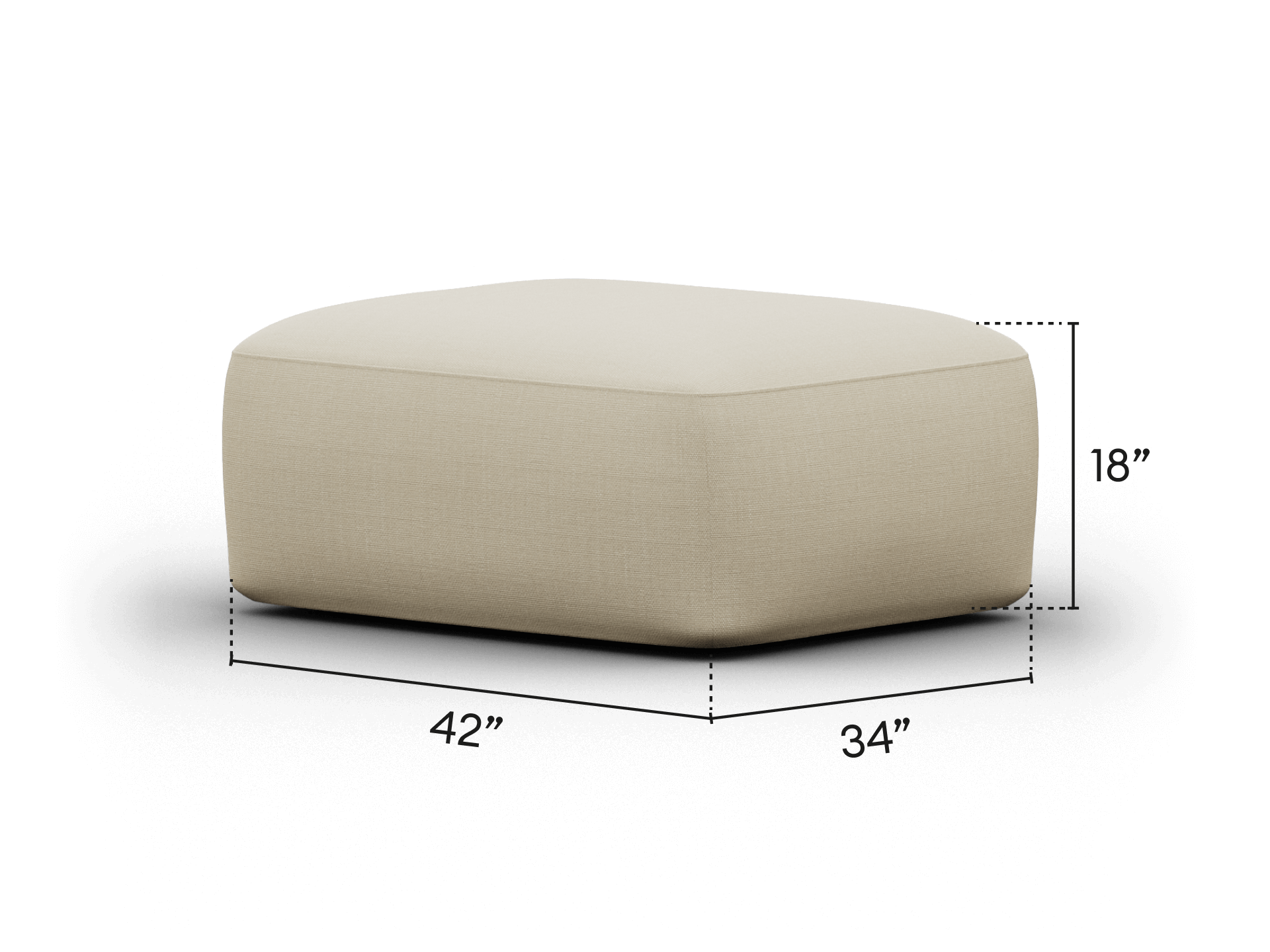 Beige ottoman crafted from premium fabric, featuring sleek lines and minimalist design. Ideal for modern living spaces seeking elegance and comfort.