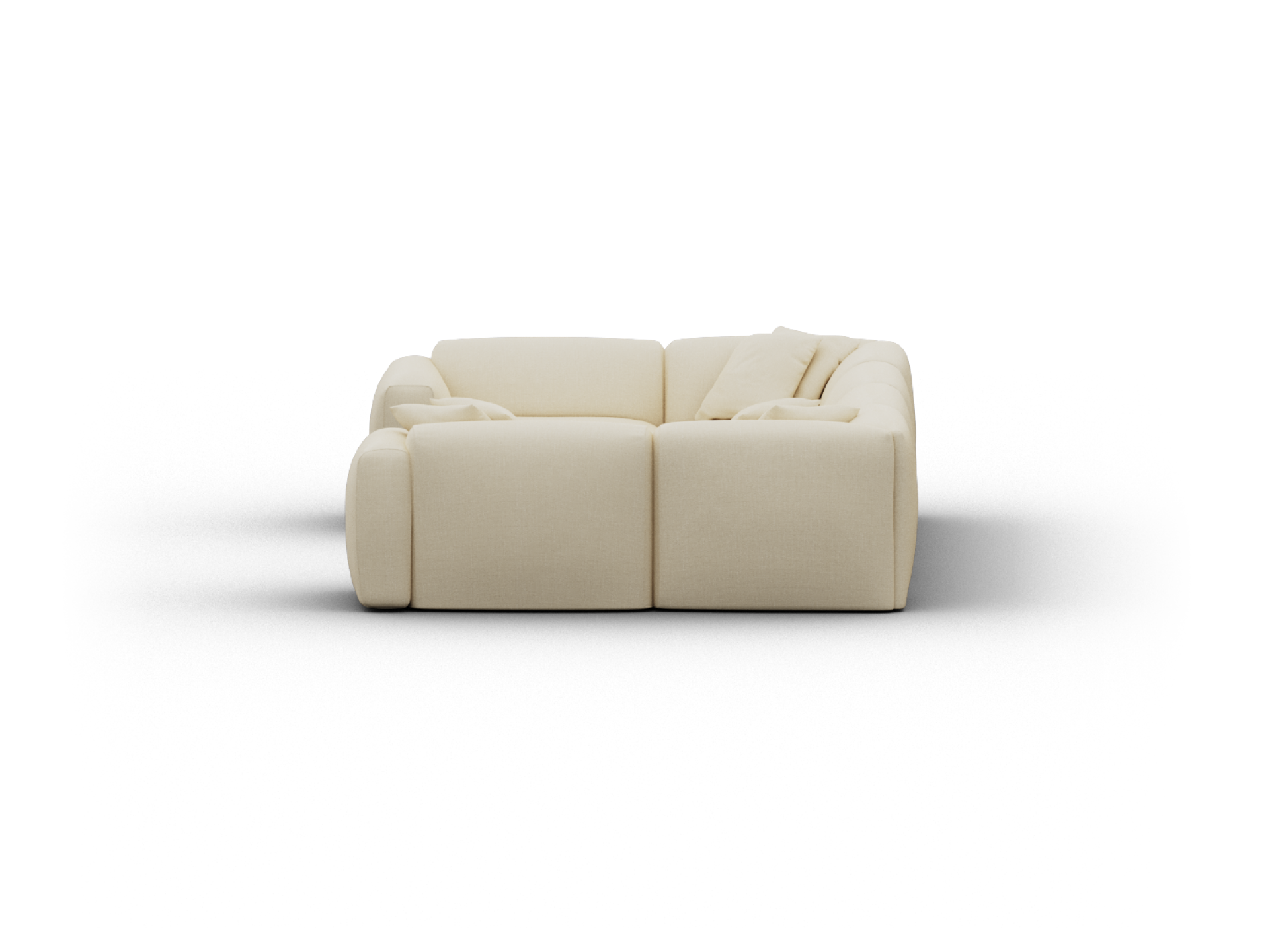Cream modular sofa featuring plush cushions, premium fabric upholstery, and rounded armrests, set in an open, elegant living area.