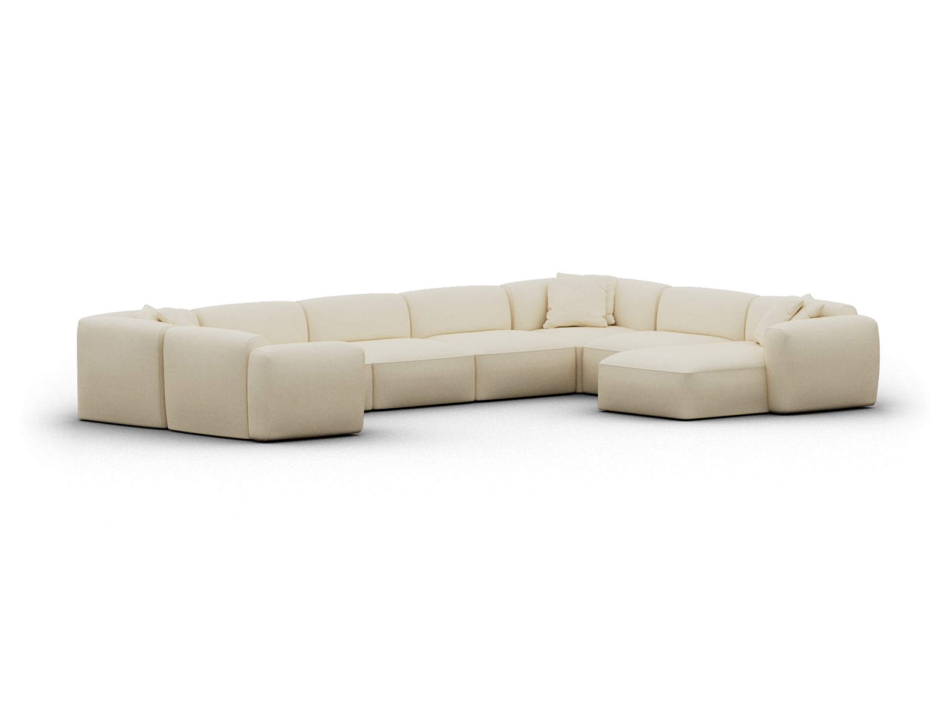 Luxurious beige sectional sofa with plush fabric upholstery, featuring modular design and deep seating. Ideal for spacious modern living areas.