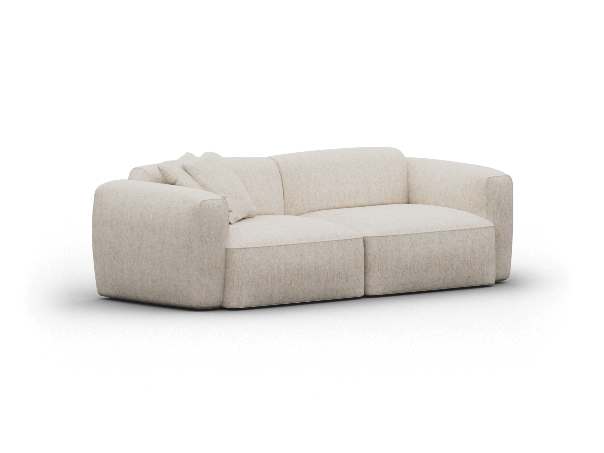 Luxurious beige linen sectional sofa featuring plush cushions and clean lines, set in a modern living space. Perfect for sophisticated, contemporary interiors.
