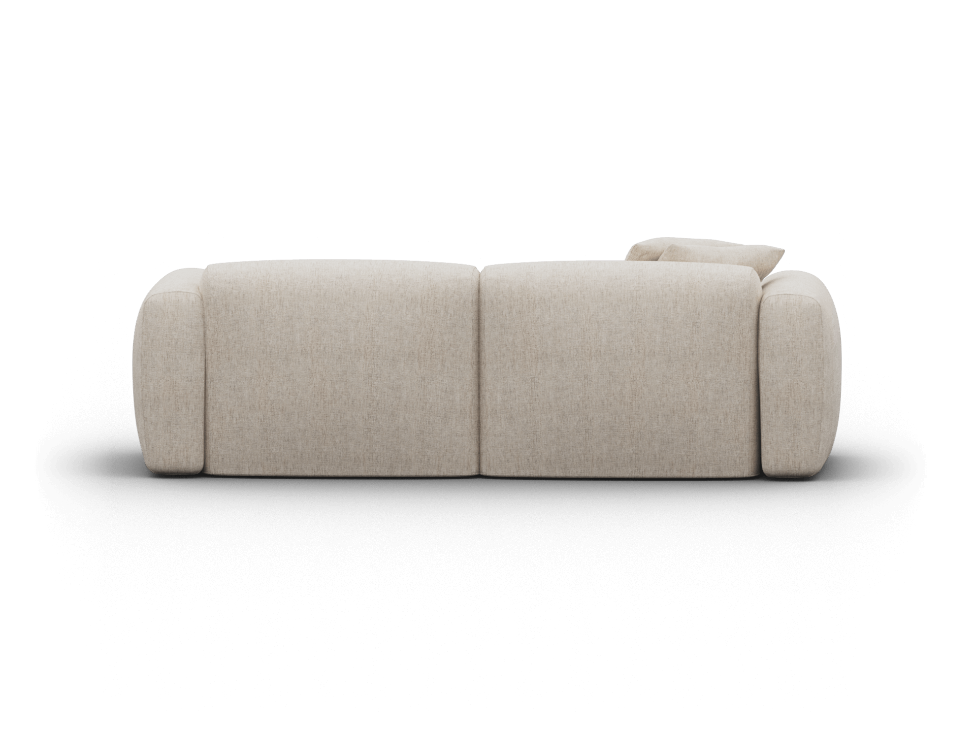 Luxurious beige fabric sofa, featuring plush cushions and a minimalist silhouette, set in a contemporary living space. Perfect for a modern Australian home.