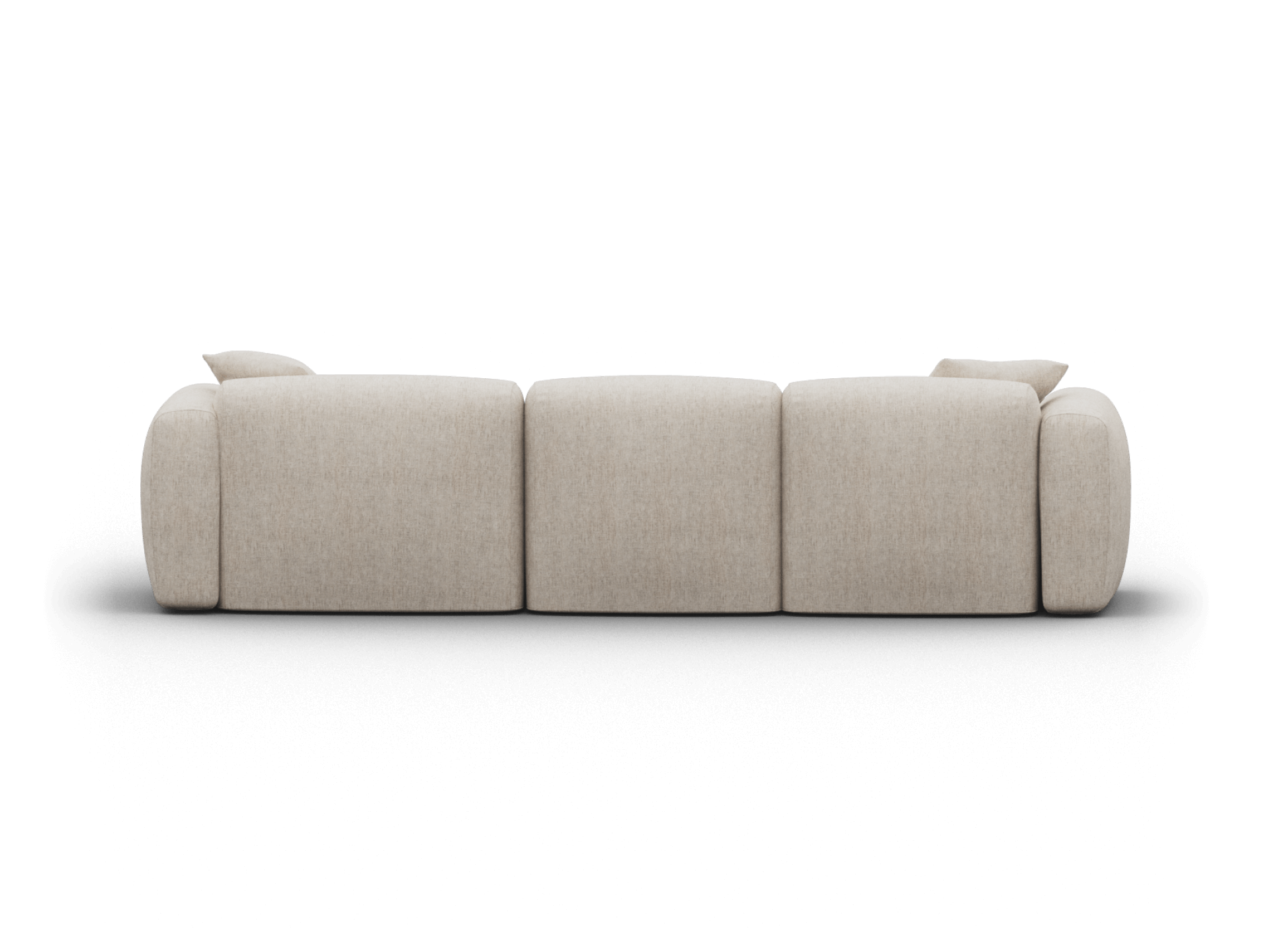 Contemporary beige fabric sofa featuring plush cushions, modular design, and rounded silhouettes. Perfectly suited for a luxurious living room ambiance.