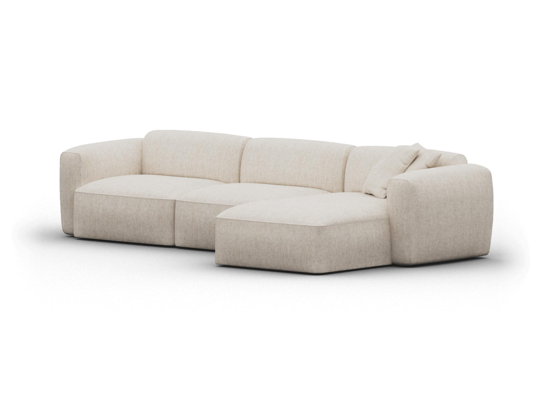 Beige fabric sectional sofa with modular design and plush cushions. Features a contemporary finish, ideal for sophisticated living spaces.