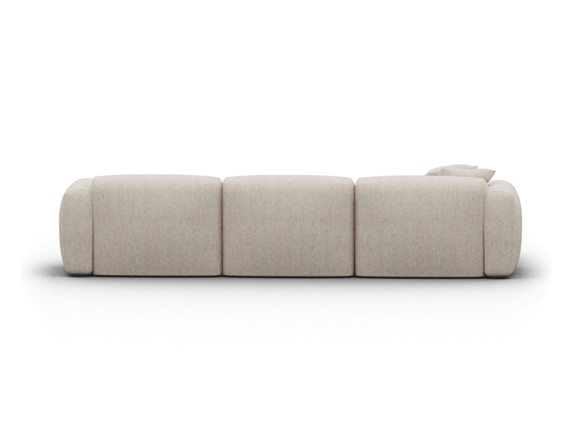 Modern three-seater sofa in light beige fabric, featuring plush cushioning and rounded edges. Ideal for elegant, contemporary living spaces.