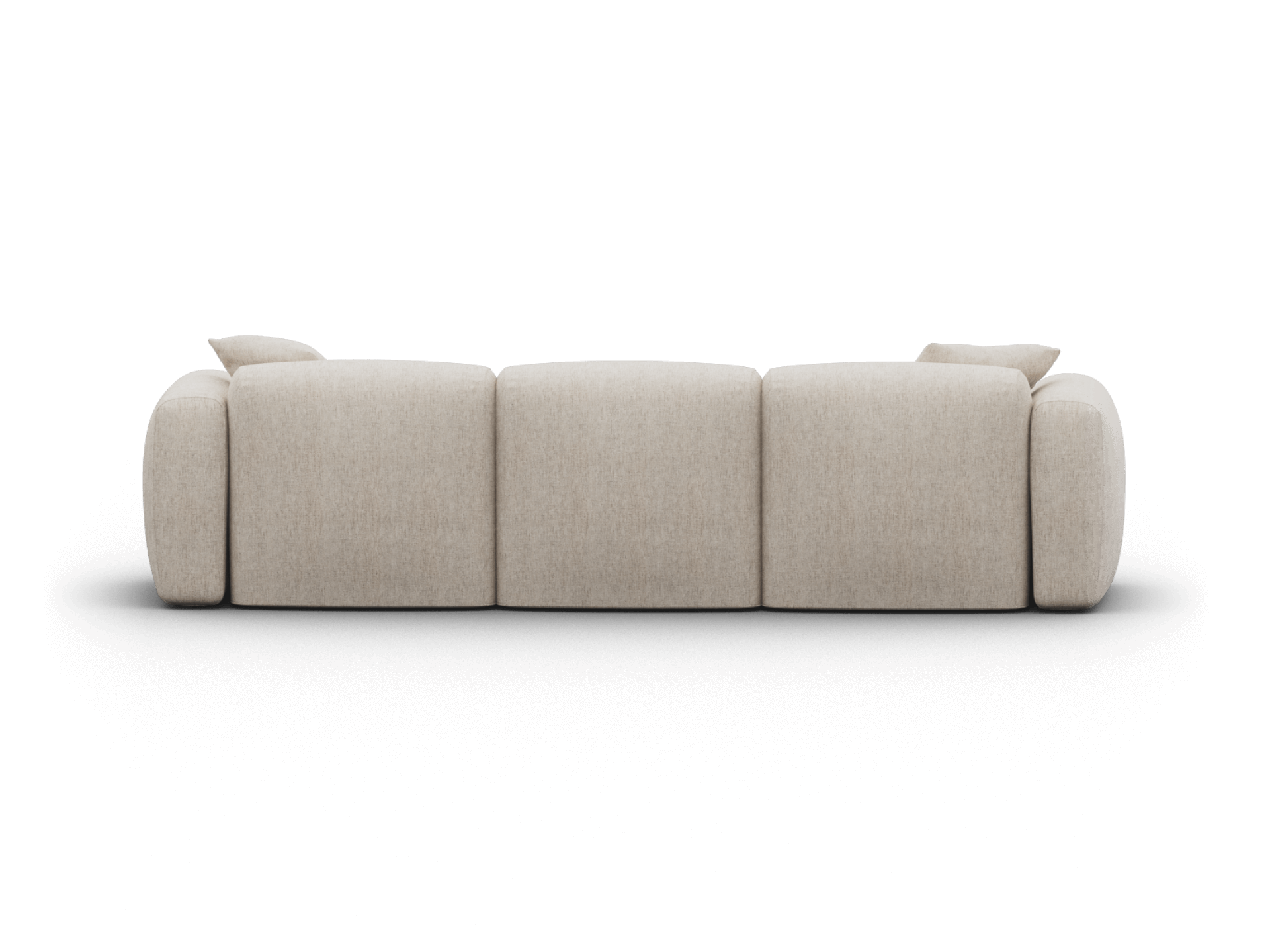 Modern beige fabric sofa, featuring plush cushions and clean lines, set in a minimalist living space that enhances luxury and comfort.