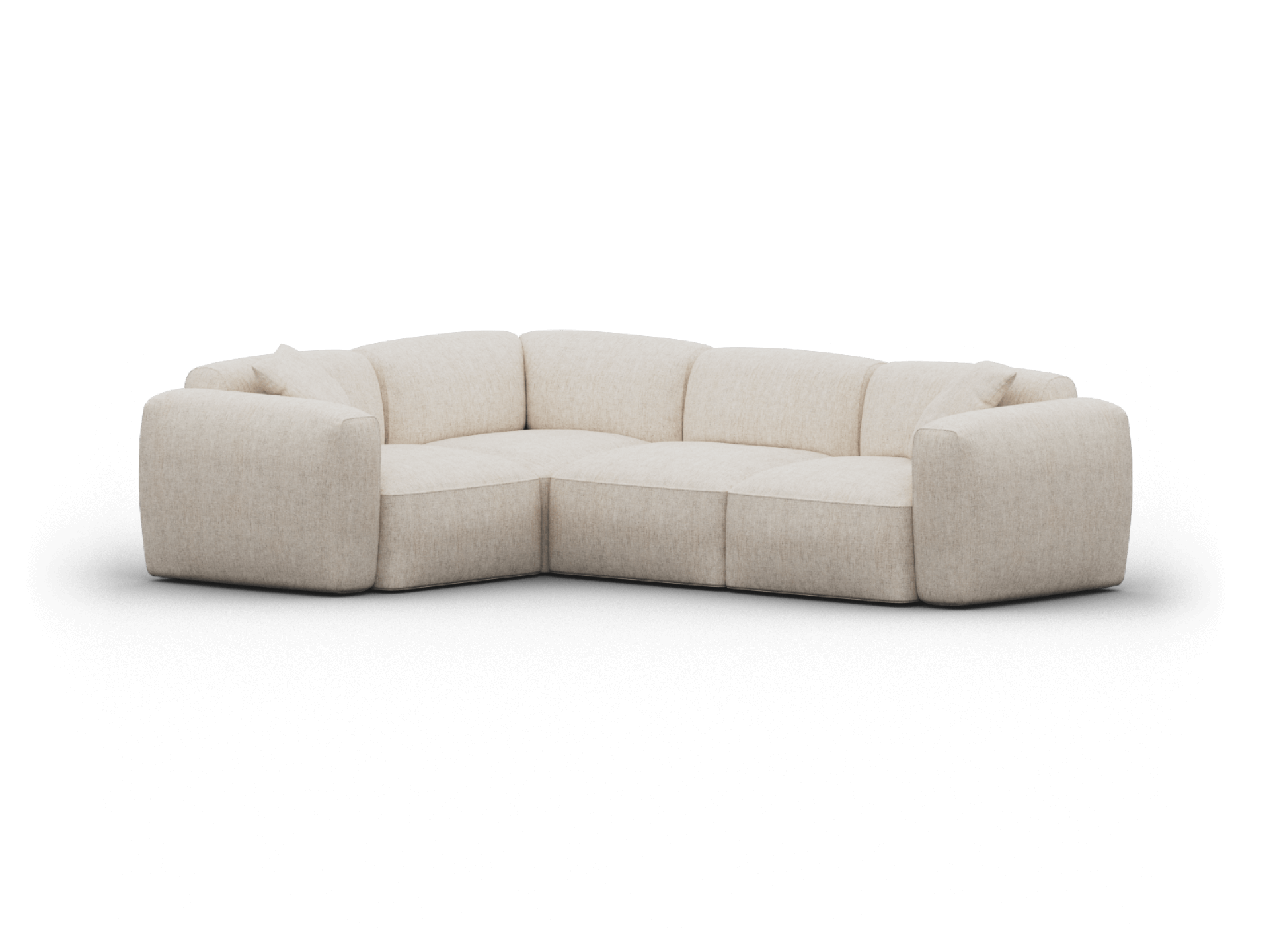 Luxurious beige fabric sectional sofa, featuring plush cushioning and a modular design. Perfect for modern living spaces seeking elegance and comfort.