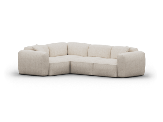 Luxurious beige fabric sectional sofa, featuring plush cushioning and a modular design. Perfect for modern living spaces seeking elegance and comfort.