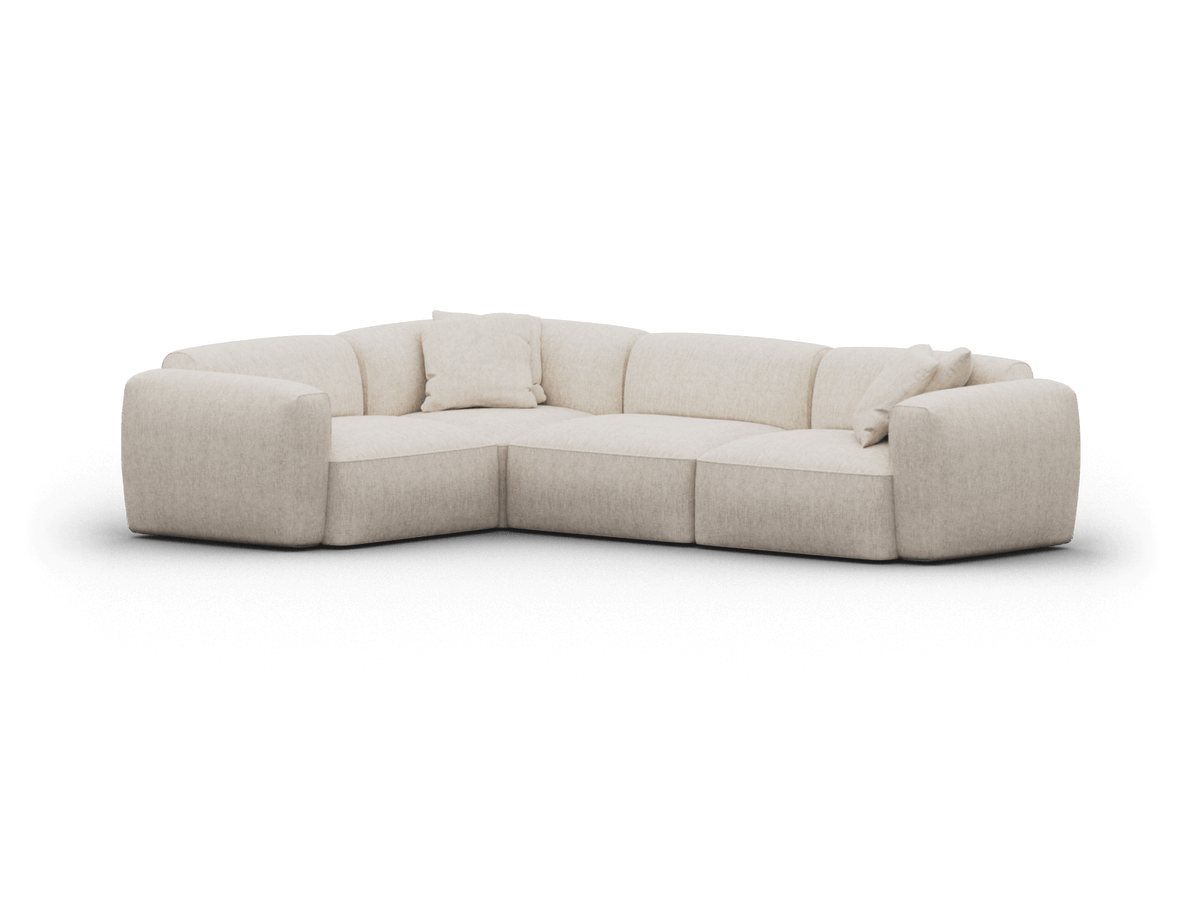 Elegant cream modular sofa with plush fabric upholstery, deep seats, and minimalist design. Ideal for sophisticated living spaces.