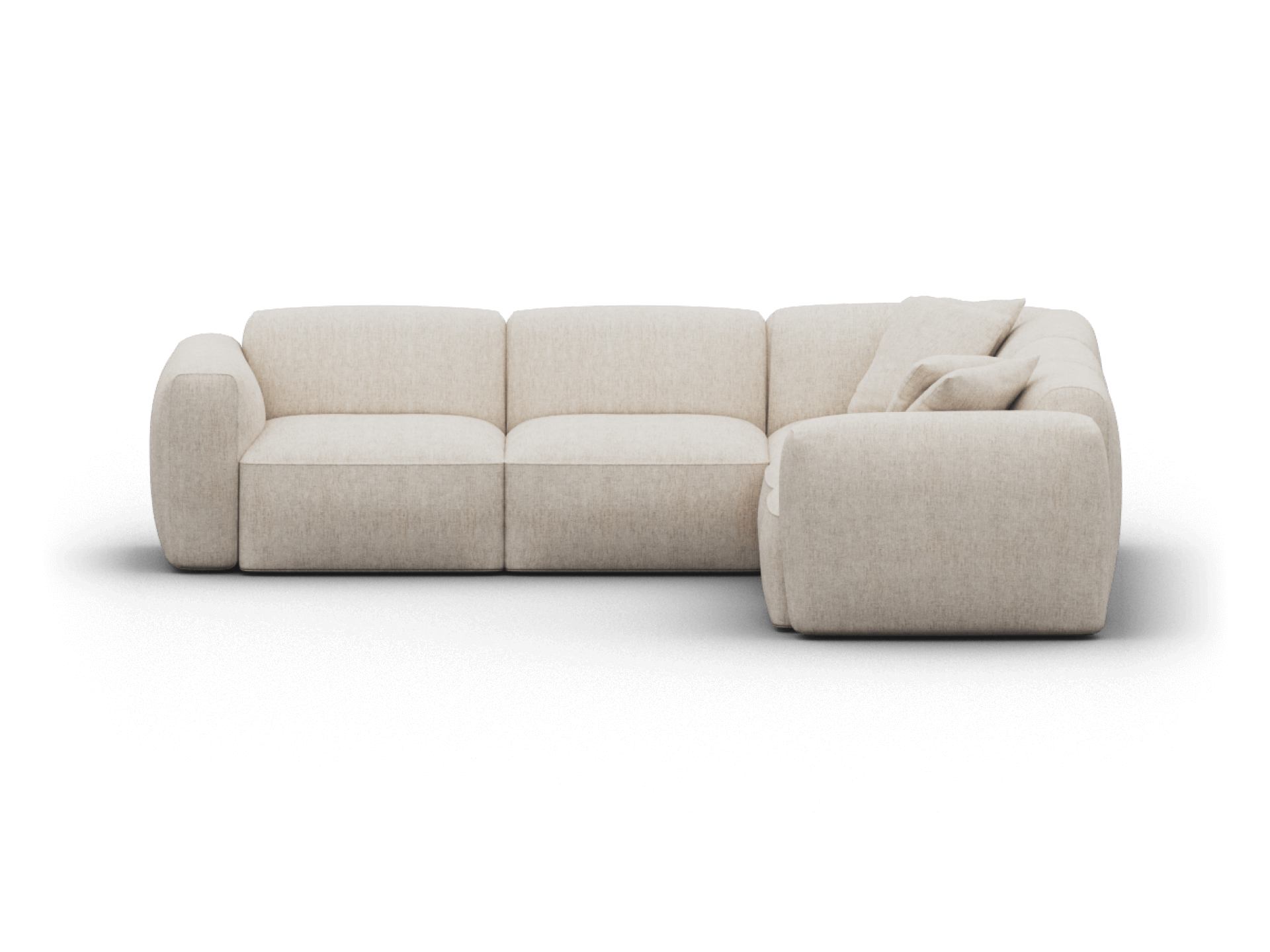 Luxurious cream modular sofa, upholstered in soft fabric. Features deep seating and plush cushions for comfort. Perfect for a contemporary living room.