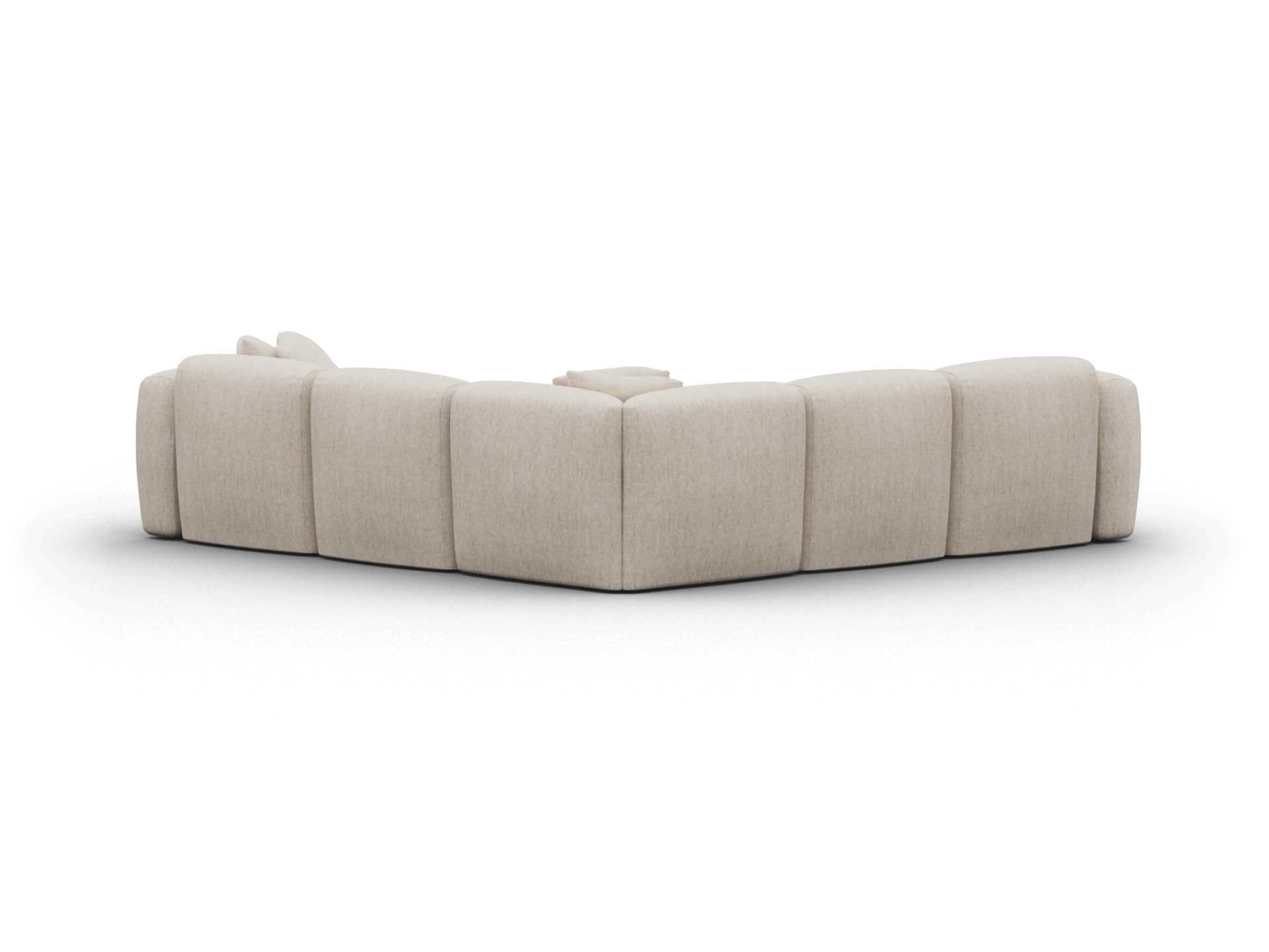 Luxurious beige fabric sectional sofa with deep tufting and a modular design, set against a minimalist backdrop. Perfect for upscale contemporary interiors.