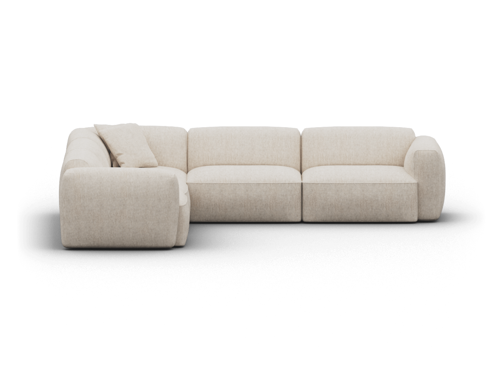 Luxurious modular sectional sofa in cream fabric with plush cushioning. Features include a low profile and a contemporary design, perfect for elegant living spaces.